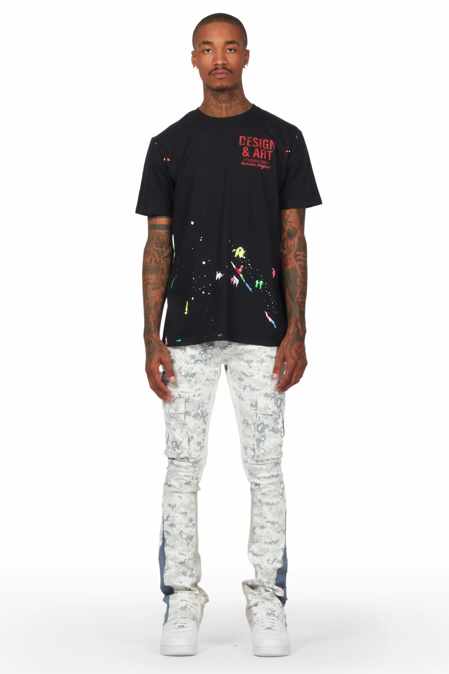 Dajuan Light Camo Stacked Cargo Flare Jean