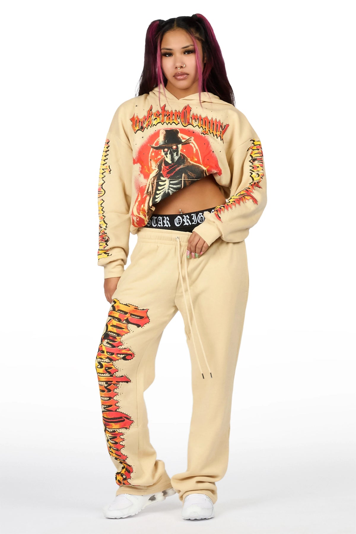 Anneleise Beige Graphic Baggy Fit Track Set