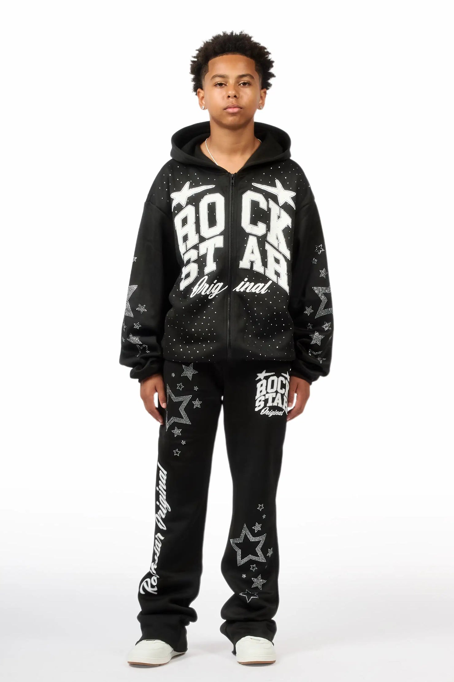 Boys Flaveyo Black/White Rhinestone Stacked Track Set
