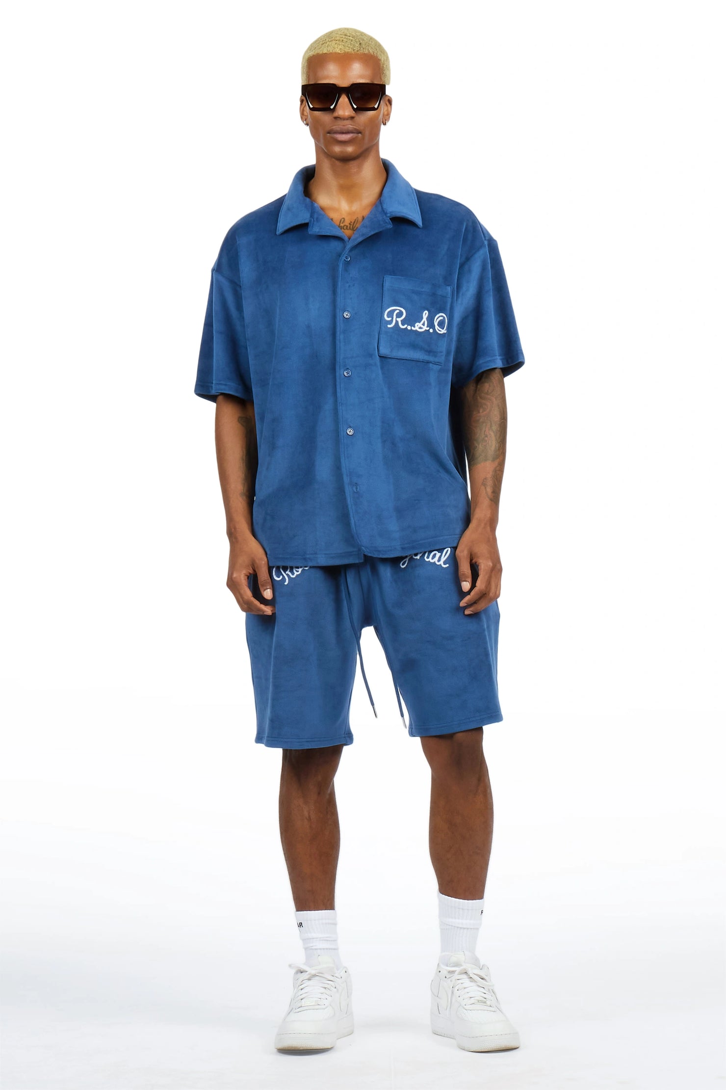 Crusoe Navy Button Down Shirt/Short Set