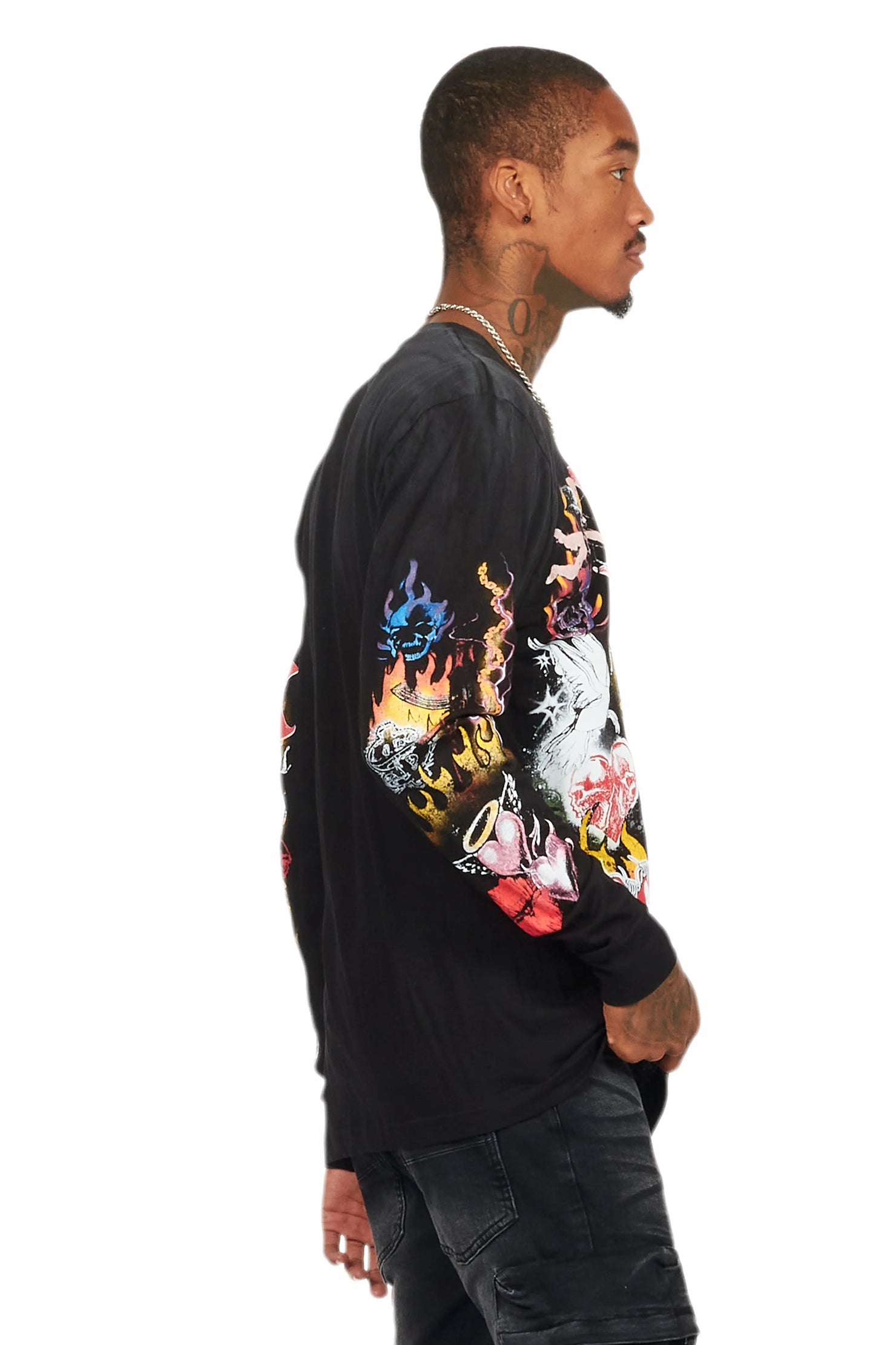 Germain Black Long Sleeve Graphic T-Shirt