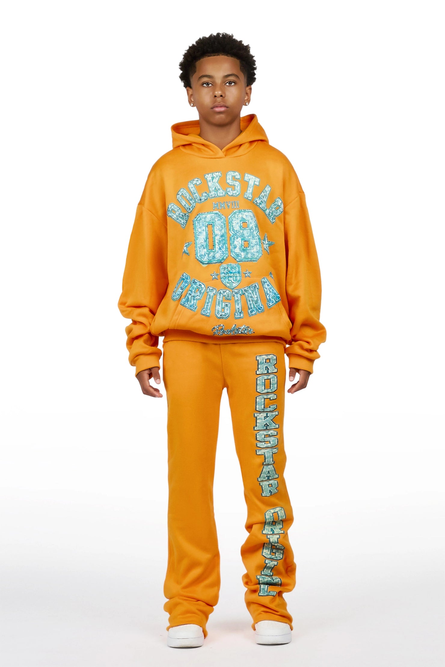 Boys Atramen Orange/Cream Stacked Hoodie Track Set
