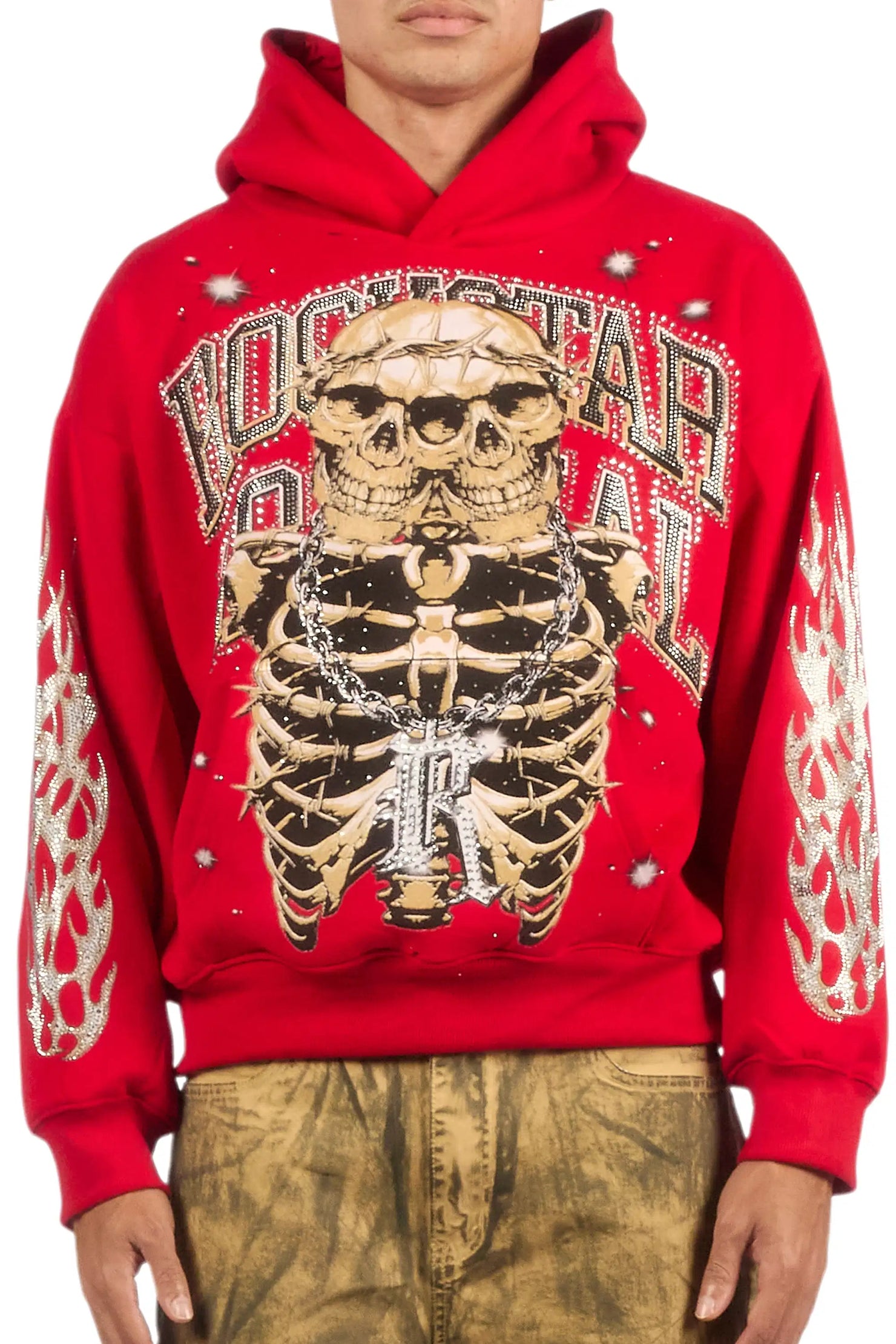 Krock Red Rhinestone Oversized Hoodie