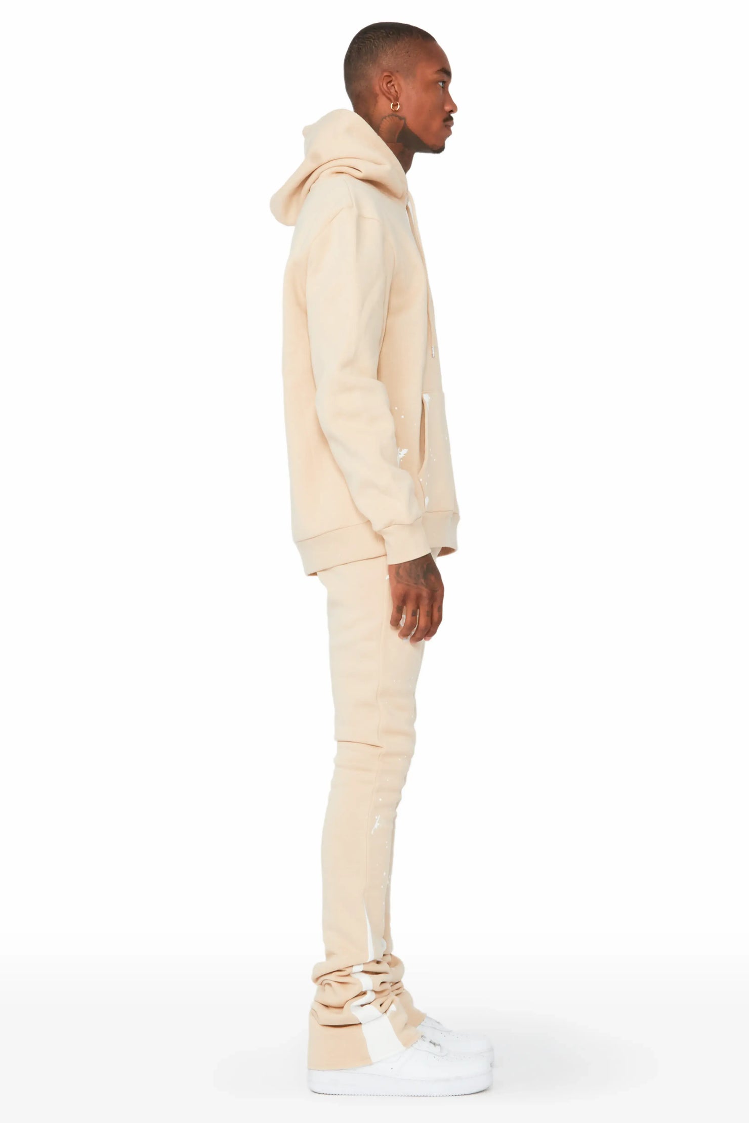Raffer Beige/White Hoodie/Super Stacked Flare Pant Set