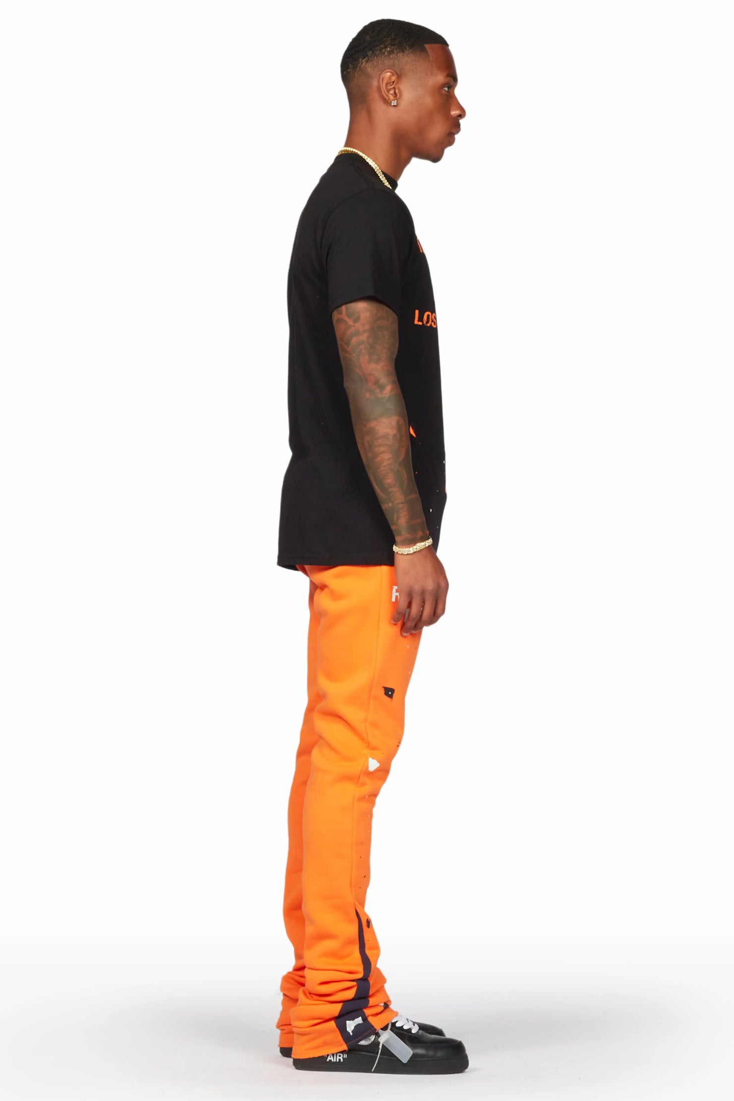 Scottie Black/Orange T-Shirt/Super Stacked Flare Track Pant Set