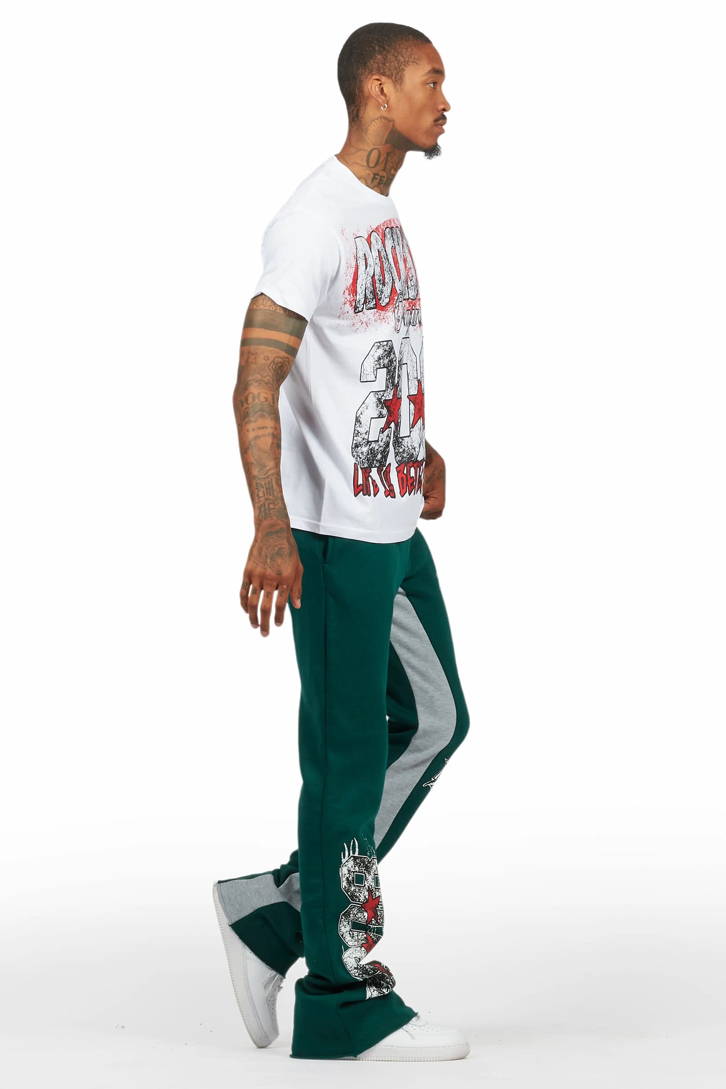 Racing Grung White/Green T-Shirt/Stacked Baggy Track Pant Set