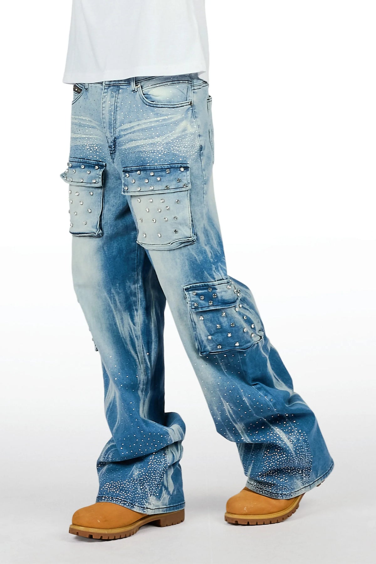 Arman Medium Blue Rhinestones Baggy Fit Jeans