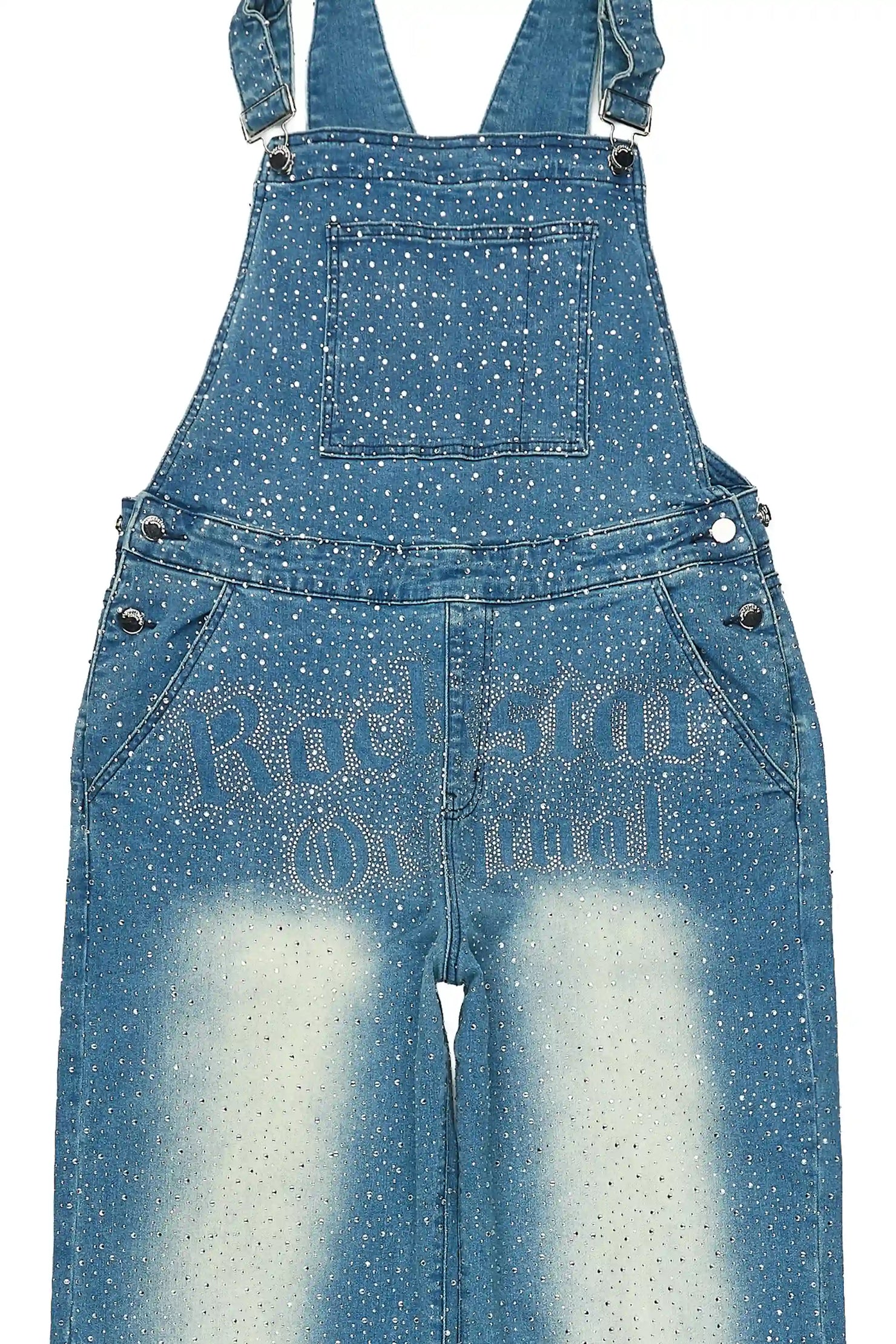 Dezmin Medium Blue Rhinestone Denim Overall