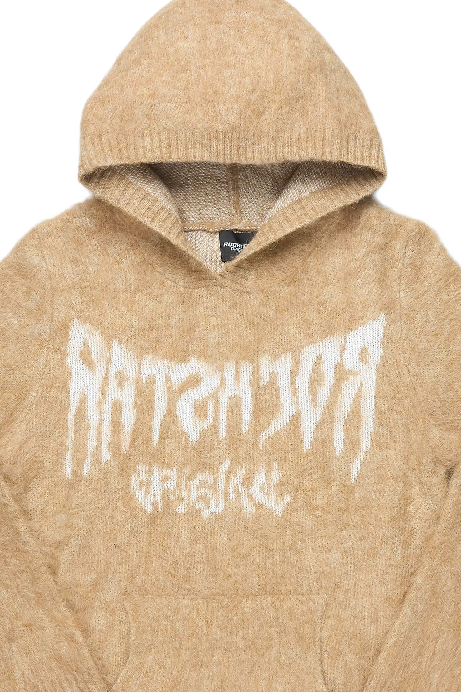Andros Beige Graphic Knitted Hoodie