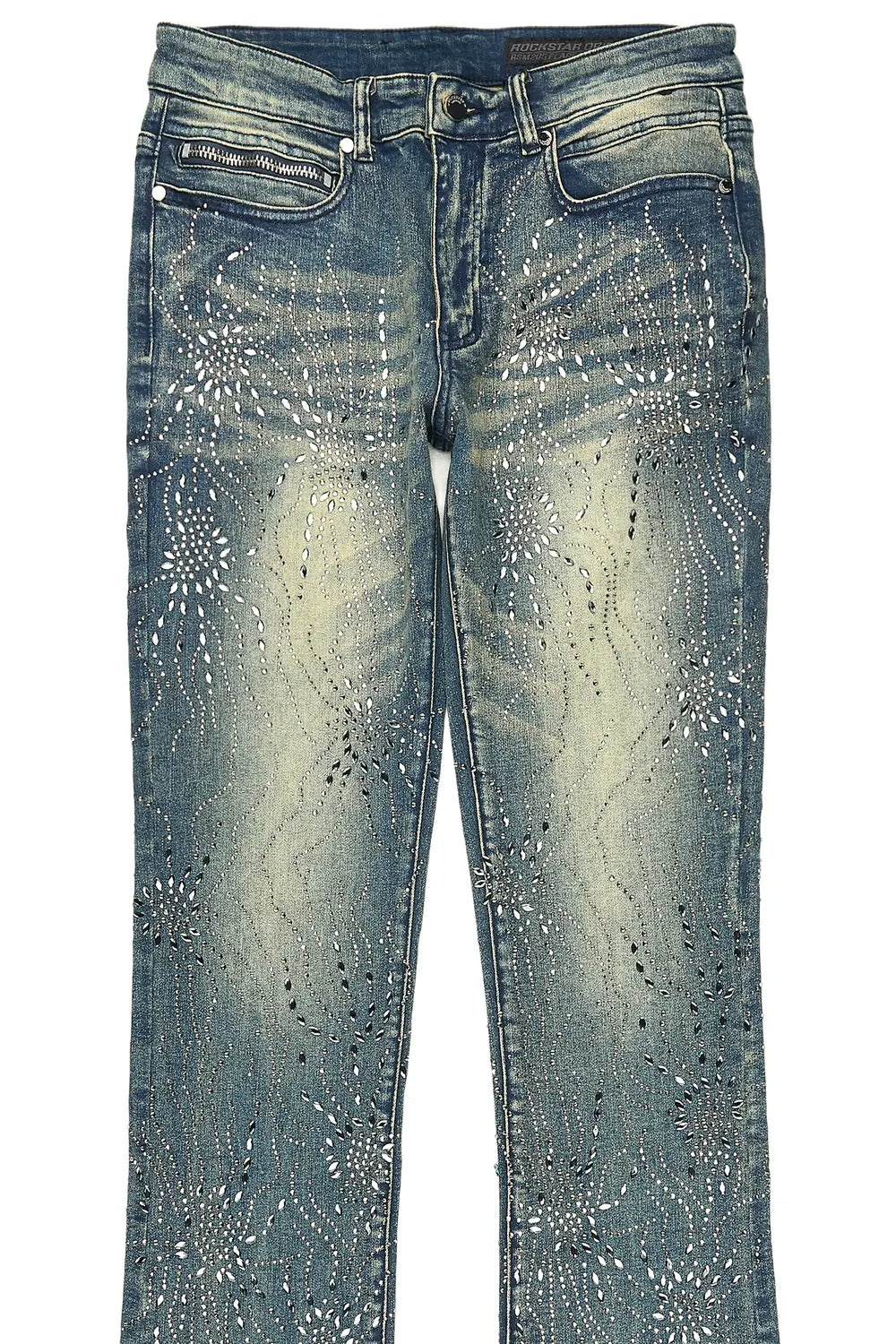 Izai Dark Blue Rhinestone Stacked Fit Jean