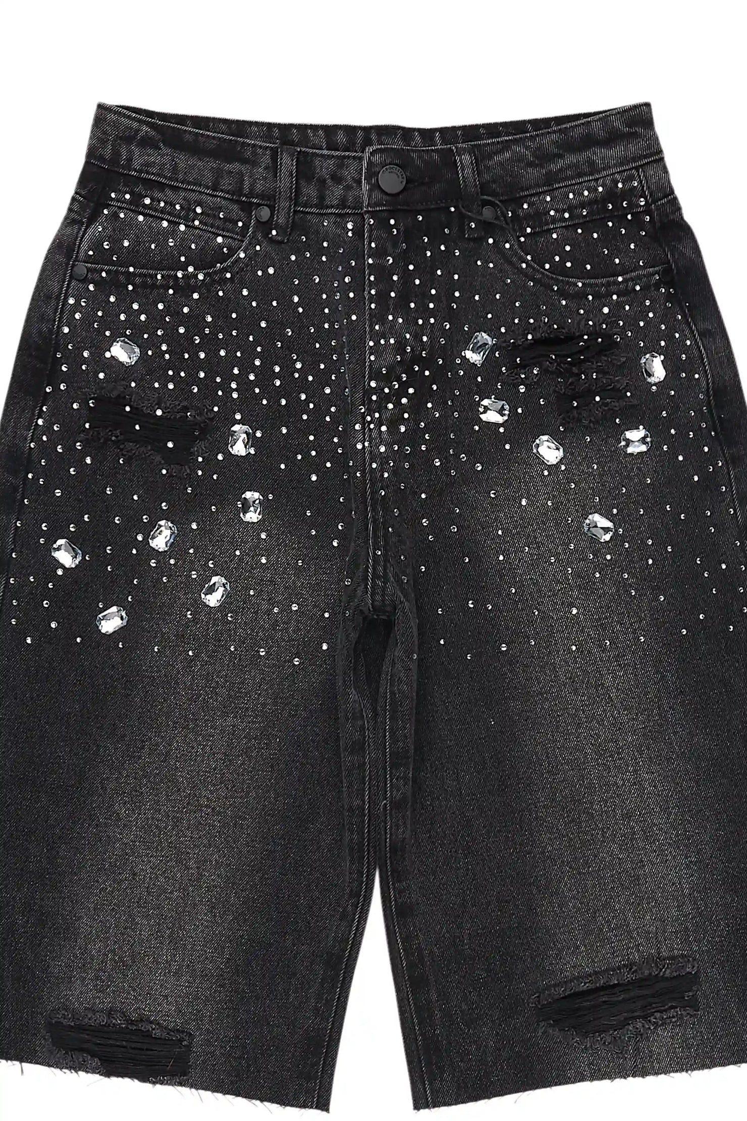 Boys Glanz Dark Grey Rhinestone Denim Jort
