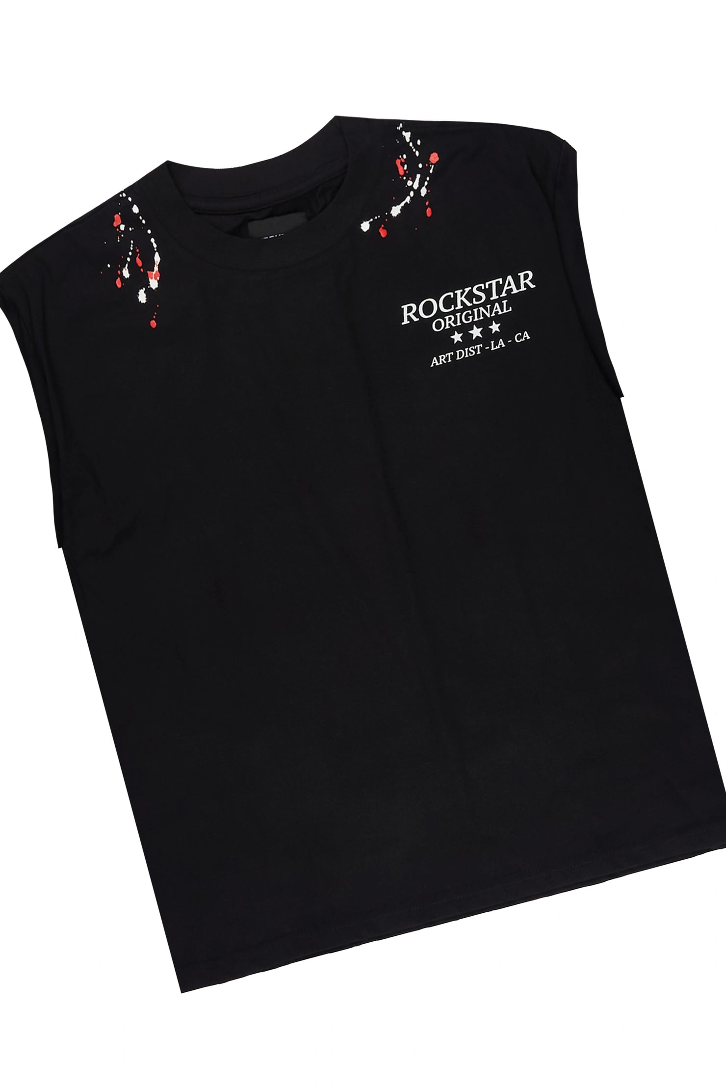 Saxon Black Graphic Cut Sleeve T-Shirt Denim Short Set