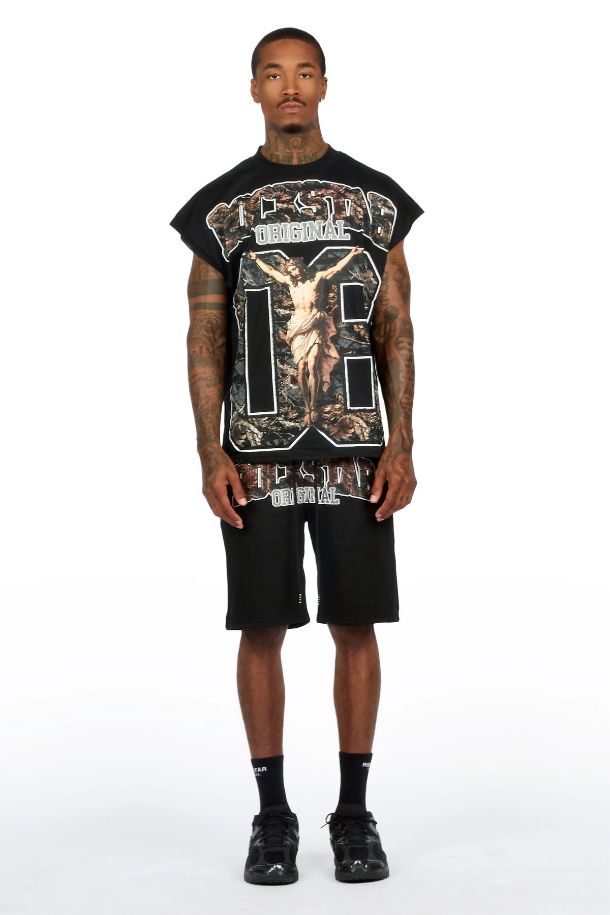 Fields Black Cut Sleeve T-Shirt Short Set