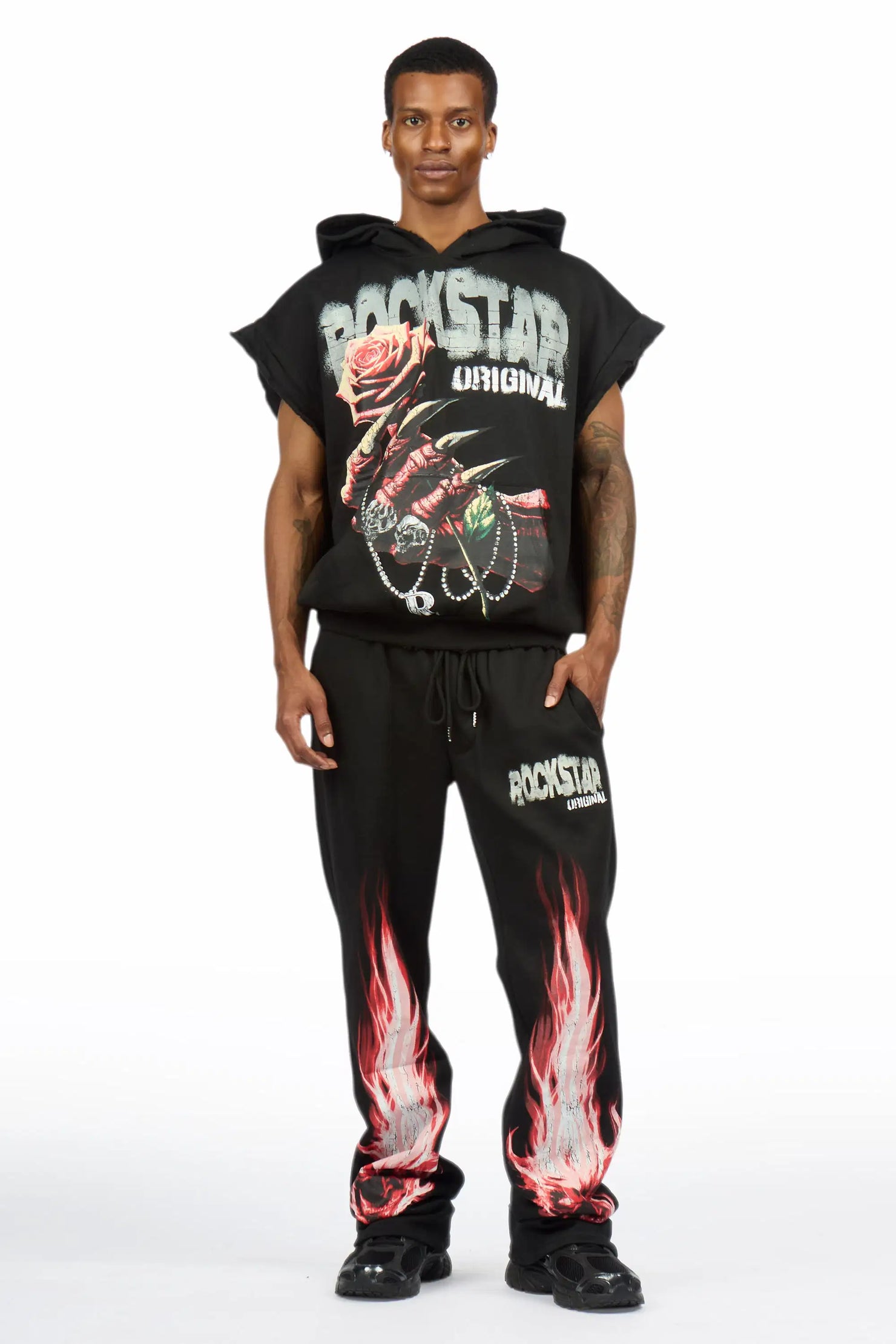 Azyrx Black Cut Sleeve Hoodie/Baggy Pant Track Set