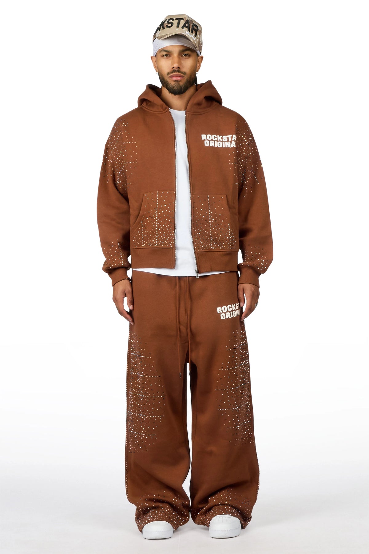 Eoghan Brown Rhinestone Hoodie/Baggy Pant Track Set