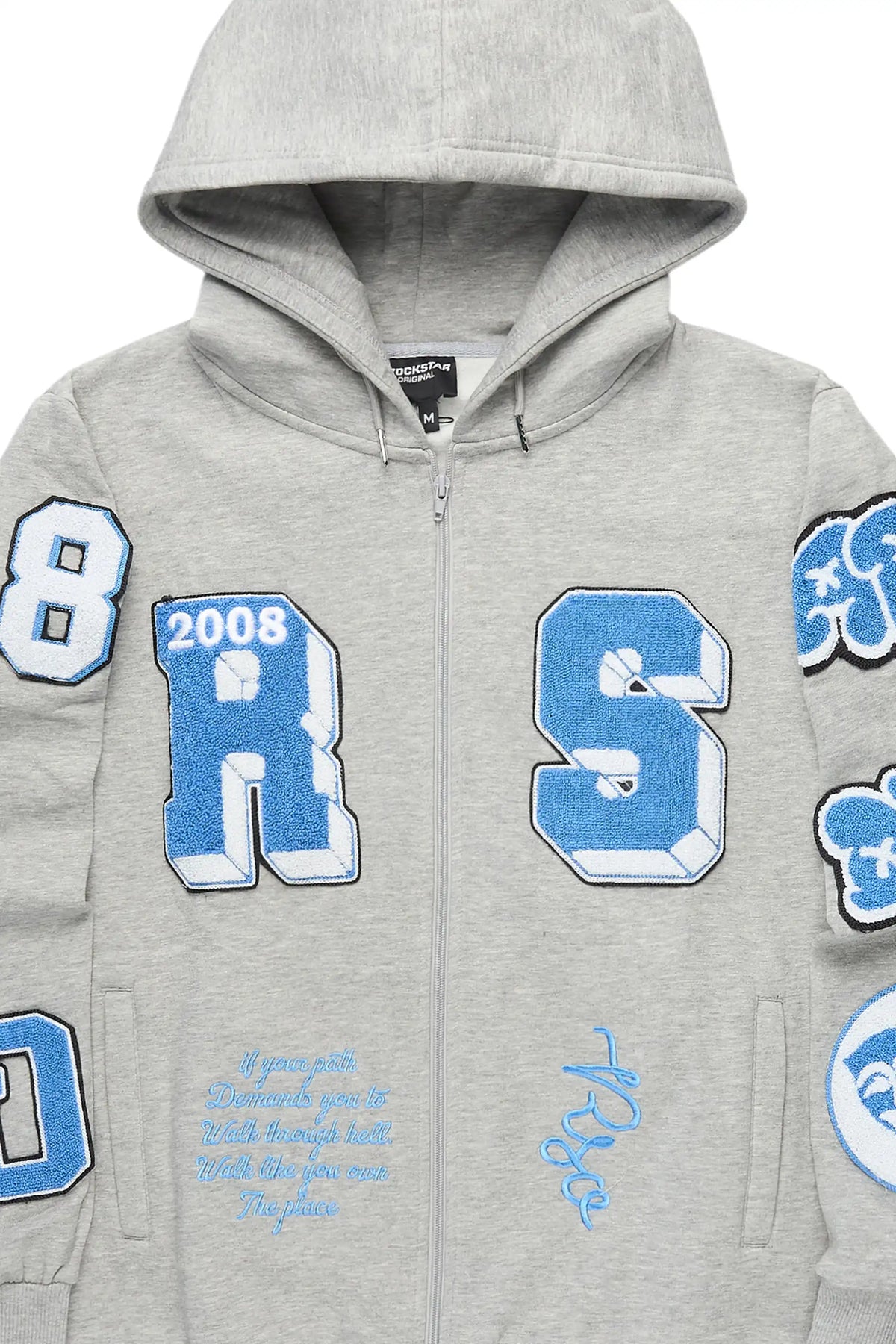 Leslaw Heather Grey Zip Up Graphic Hoodie