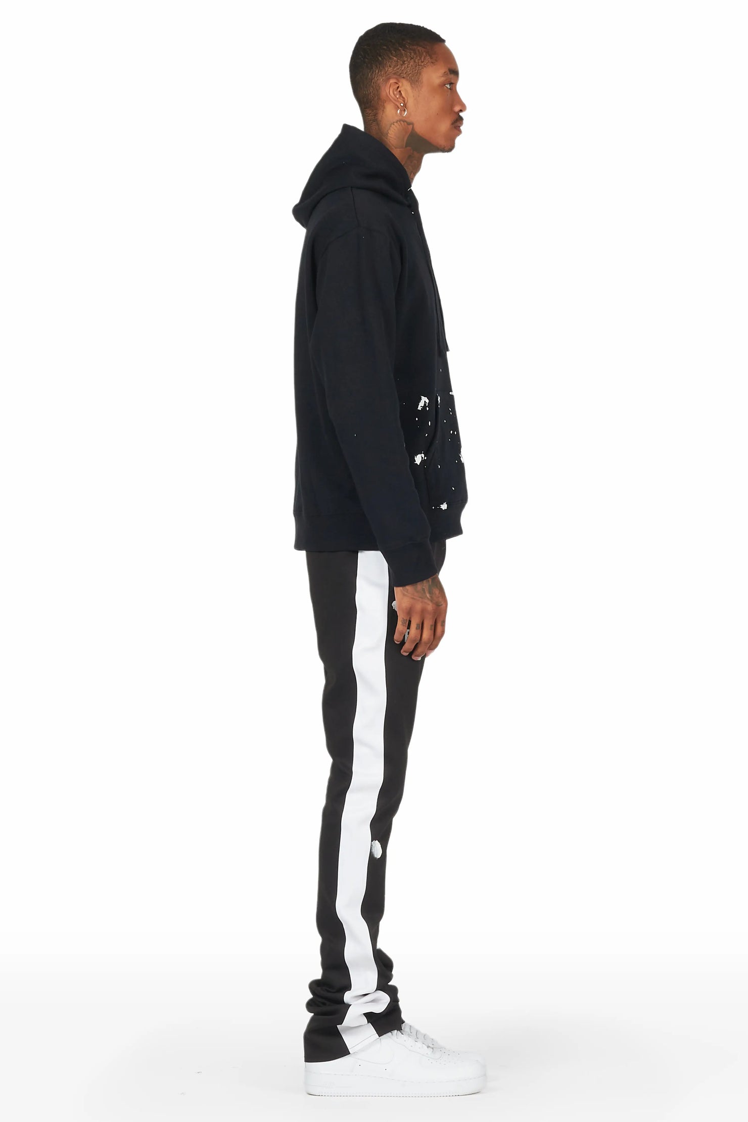 Raffer Black Hoodie/Stacked Flare Pant Set