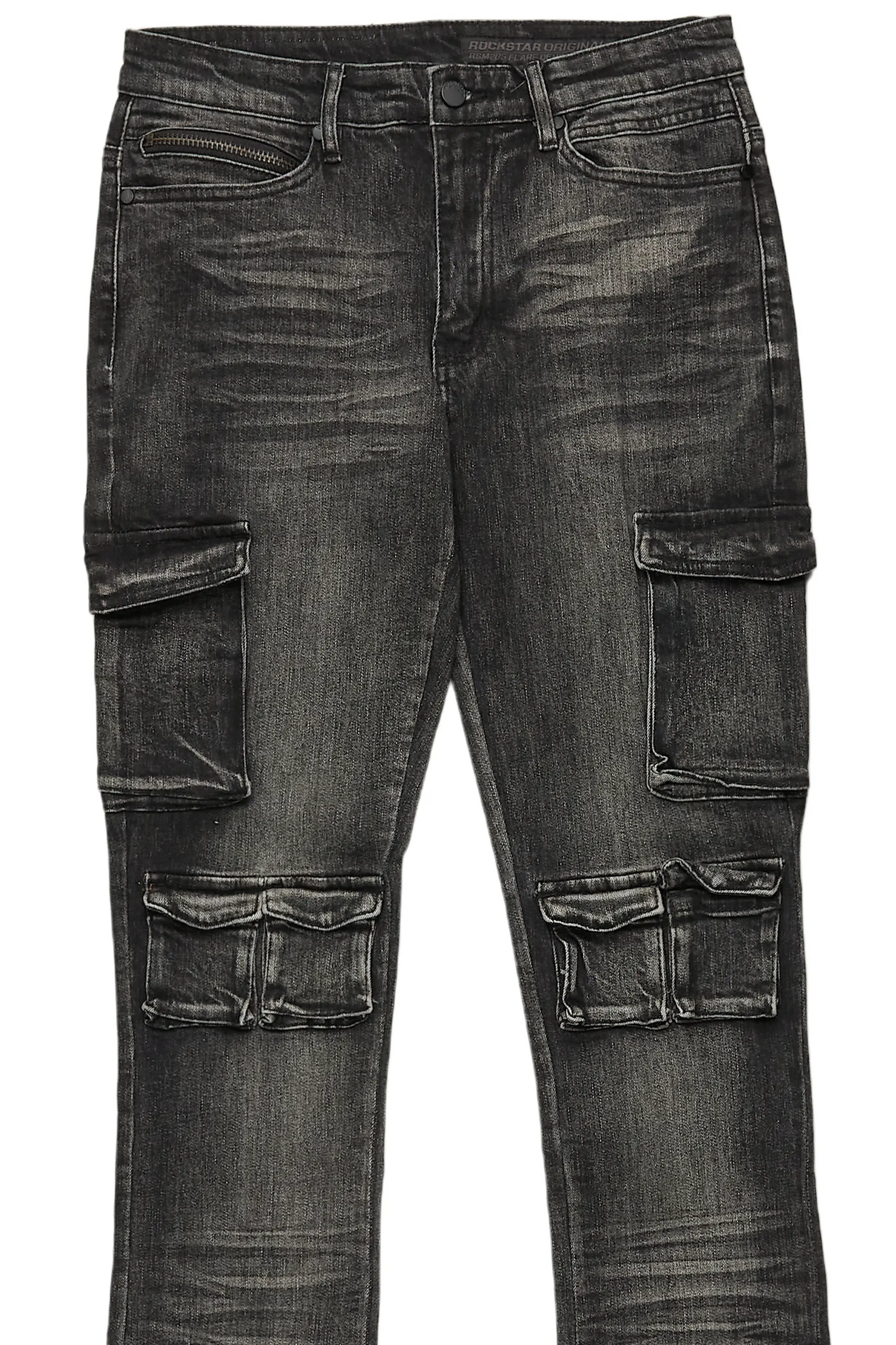 Feodor Dark Grey Stacked Flare Cargo Jean