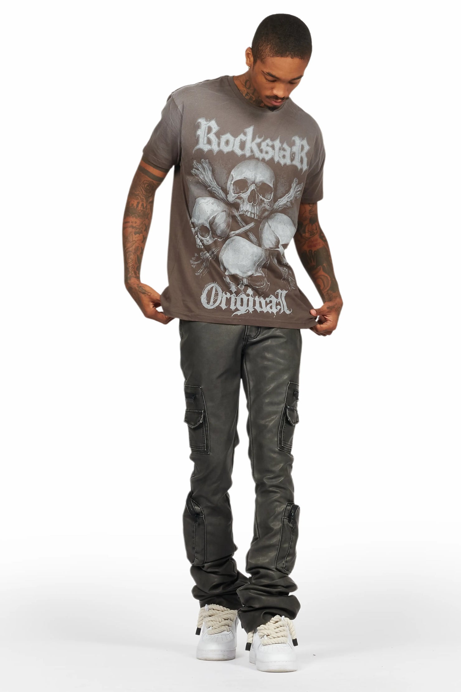 Skulls Charcoal Graphic Oversized T-Shirt