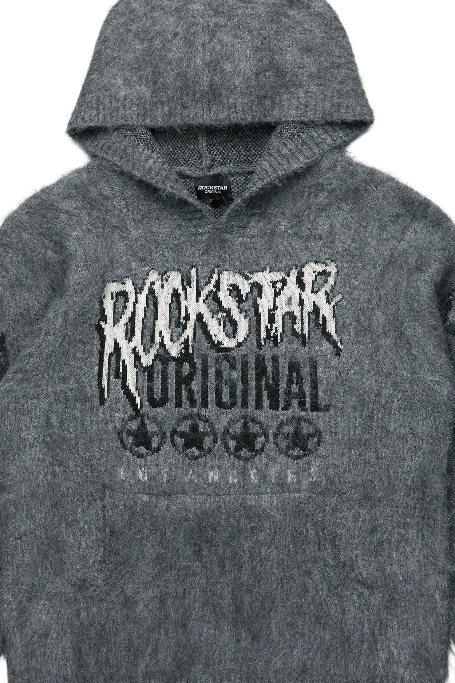 Wizzurd Grey Graphic Knitted Hoodie
