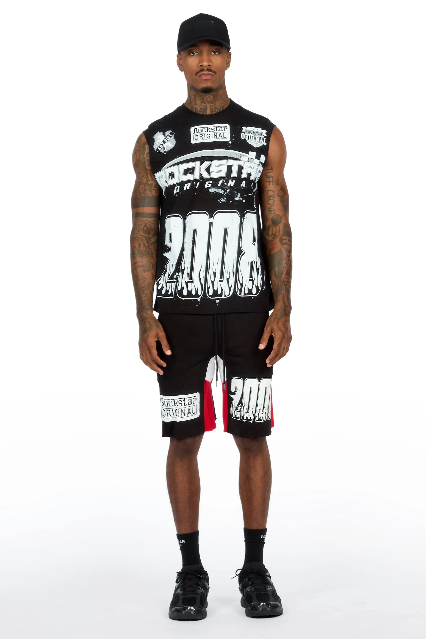 Amos Black Relaxed Cut Sleeve T-Shirt/Short Set