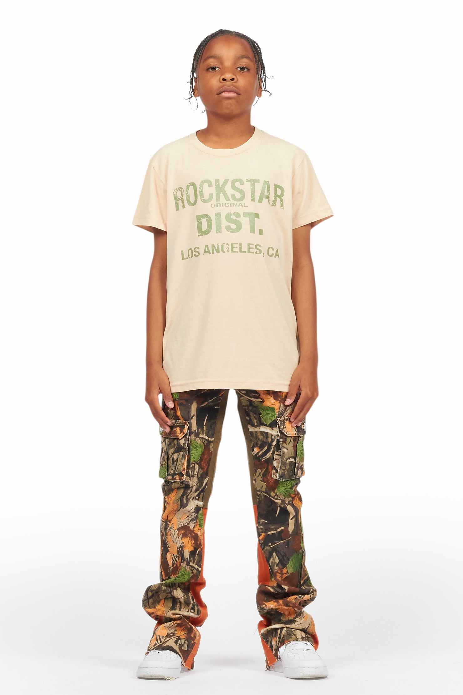 Boys Rolan Orange Tree Camo Stacked Flare Jean