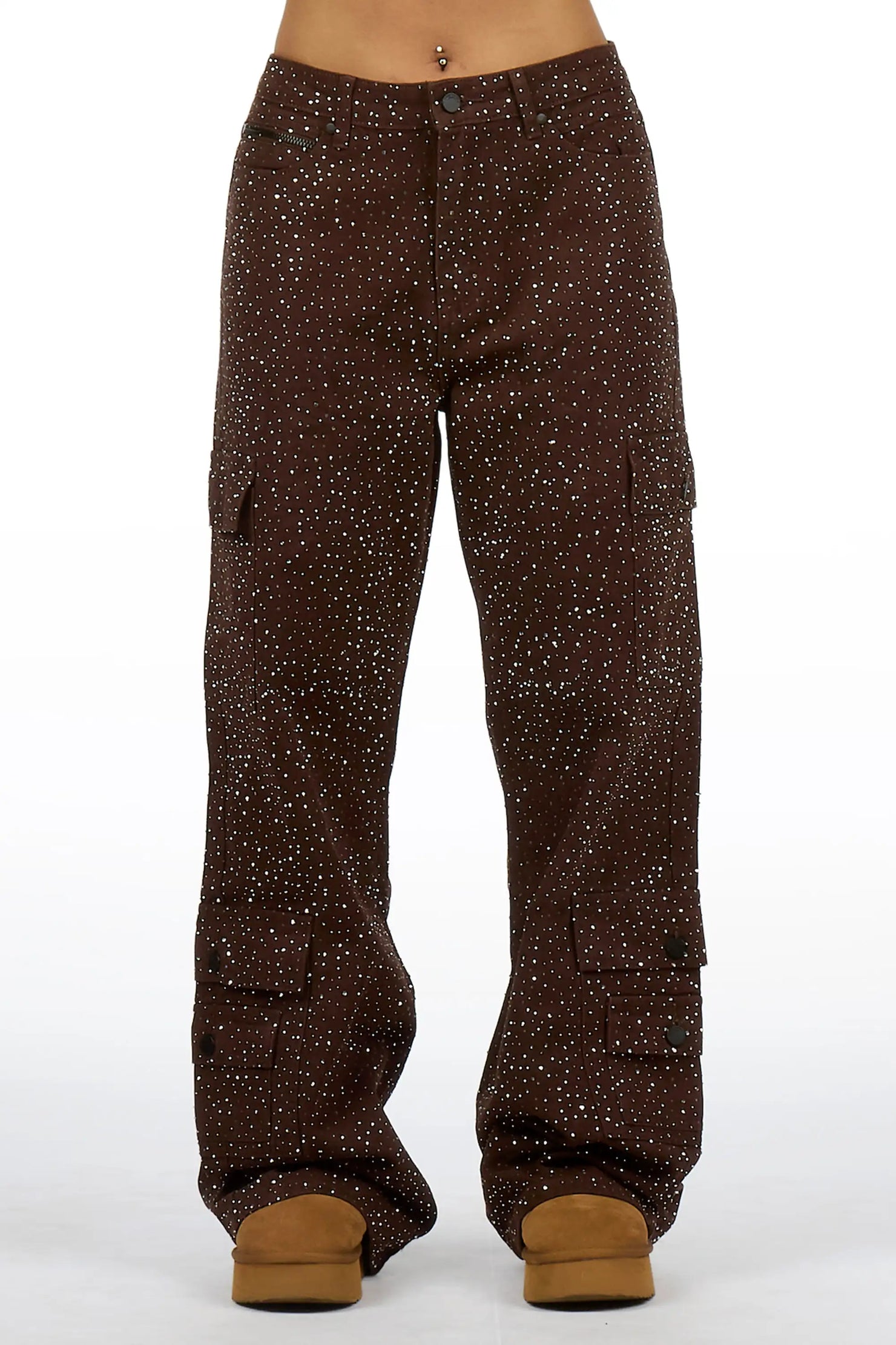 Dominika Brown Rhinestone Baggy Fit Jean