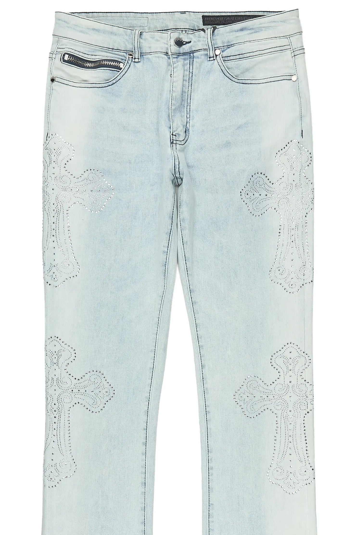 Reggie Light Blue Rhinestone Stacked Flare Jean