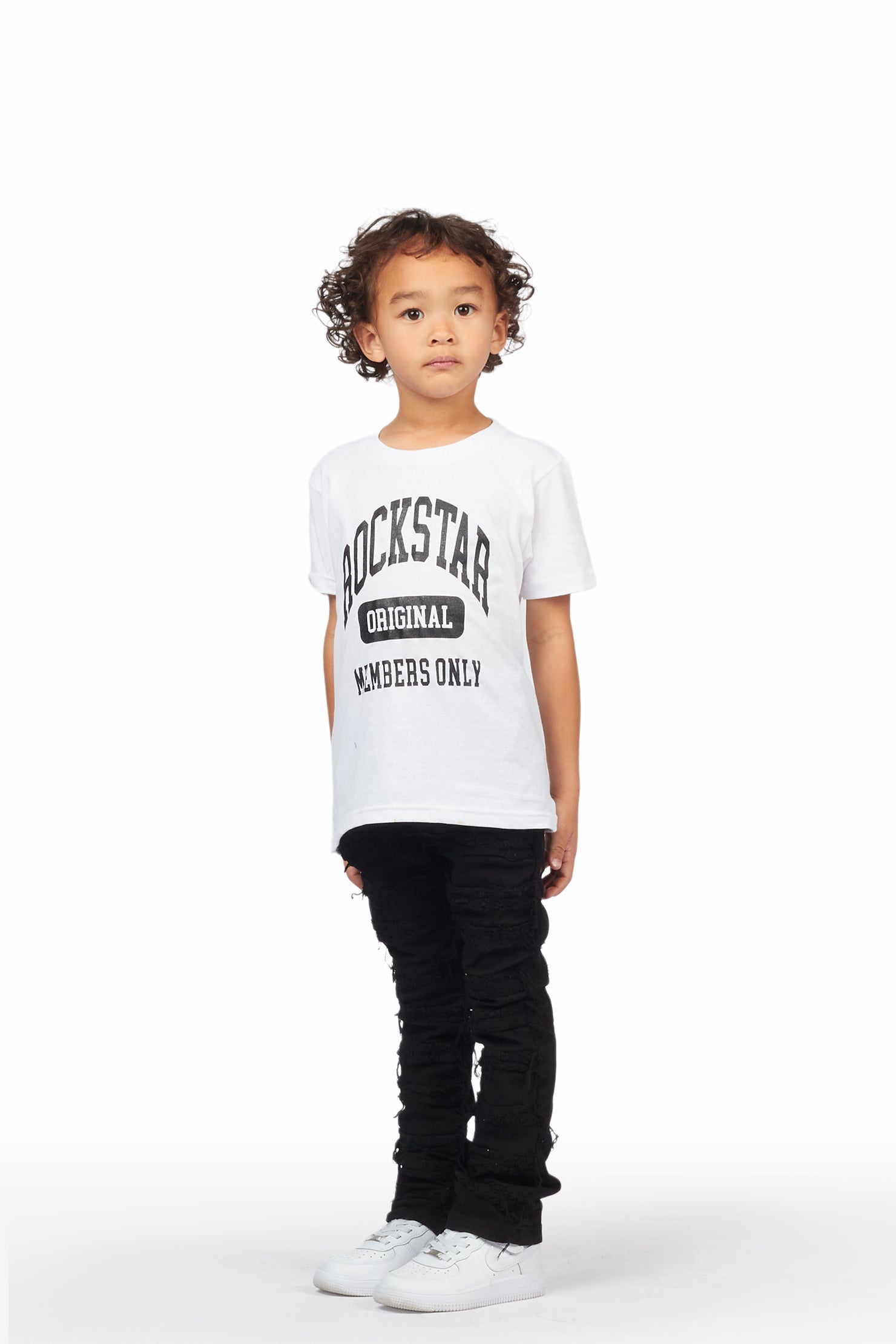 Boys Cullen Jet Black Frayed Stacked Flare Jean