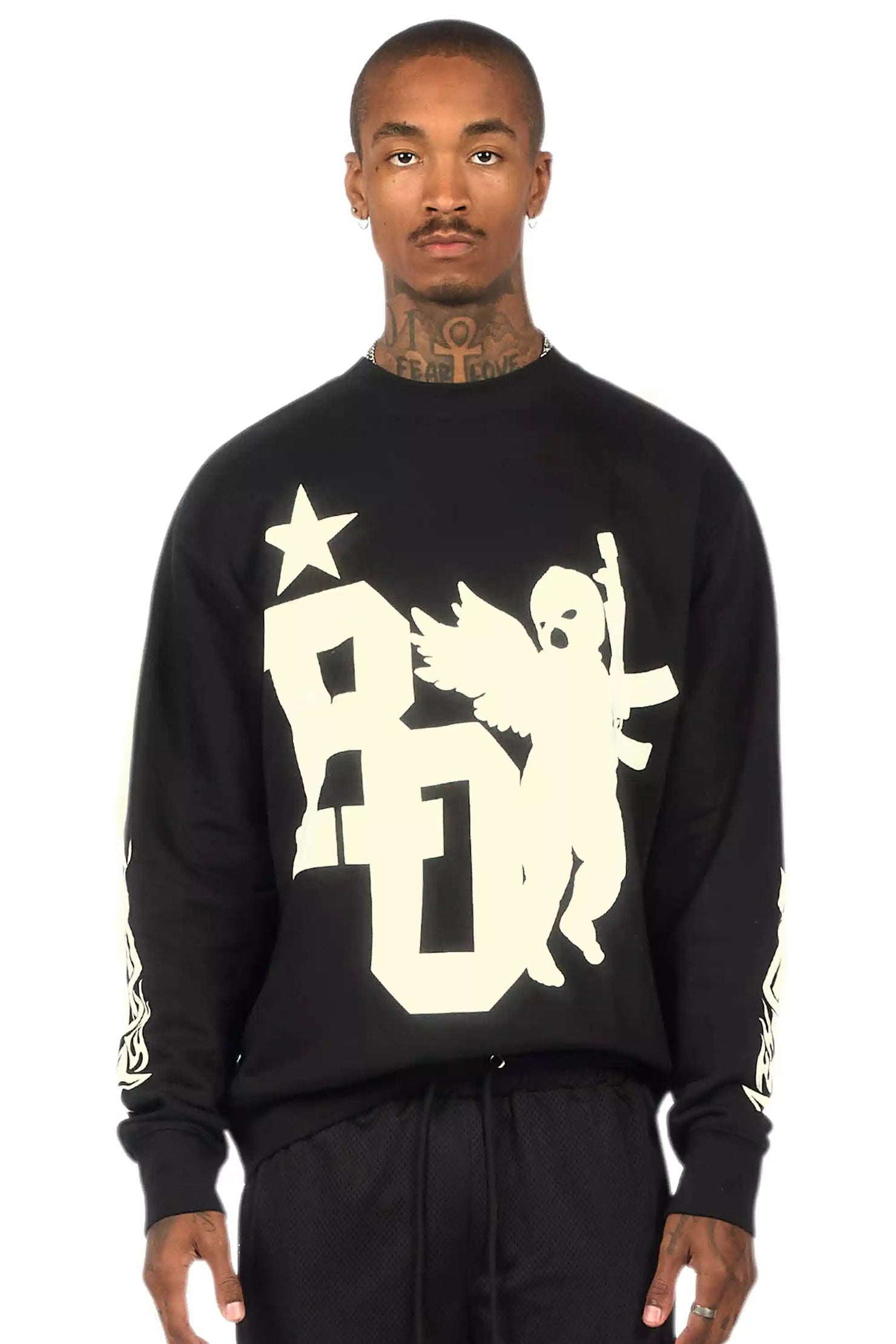 Pluton Black/Cream Graphic Crewneck Sweatshirt