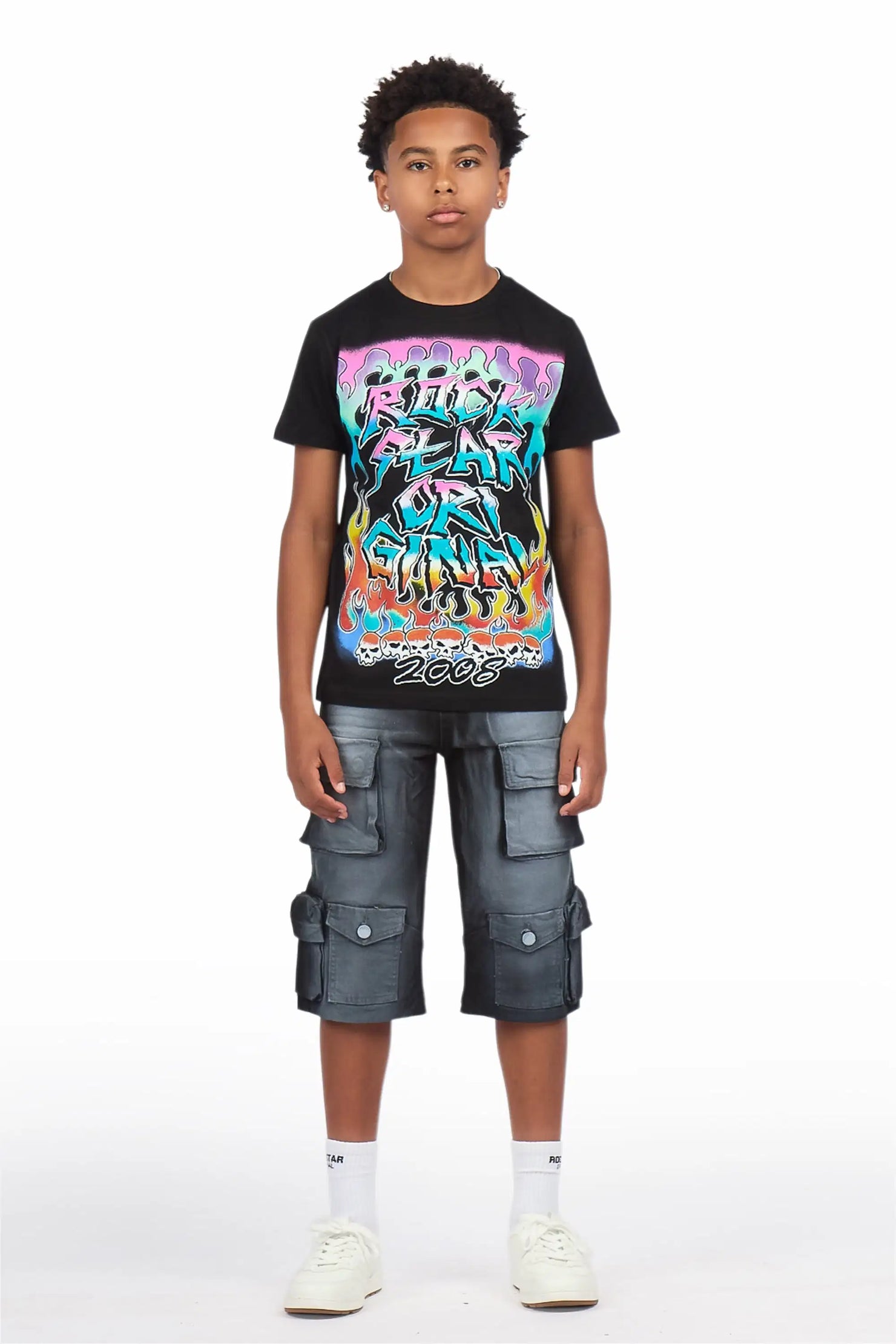 Boys Ebbe Black T-Shirt Denim Jort Set