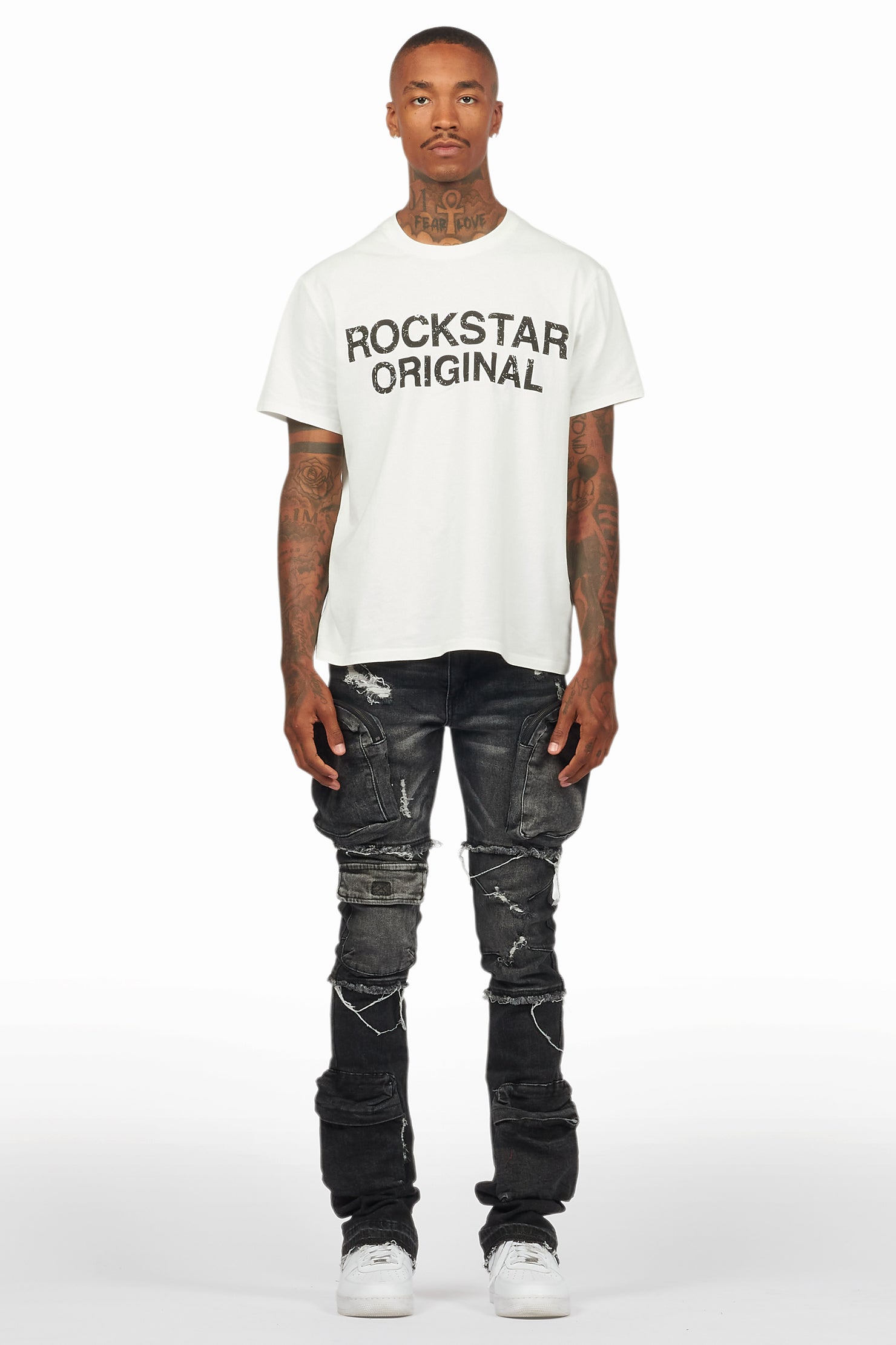 Shift Dark Grey Stacked Flare Jean