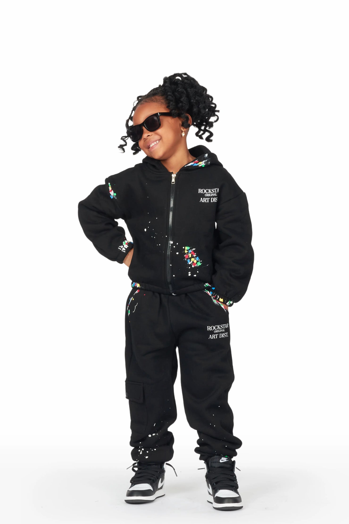 Girls Nevaeh Black Zip Up Hoodie Pant Set