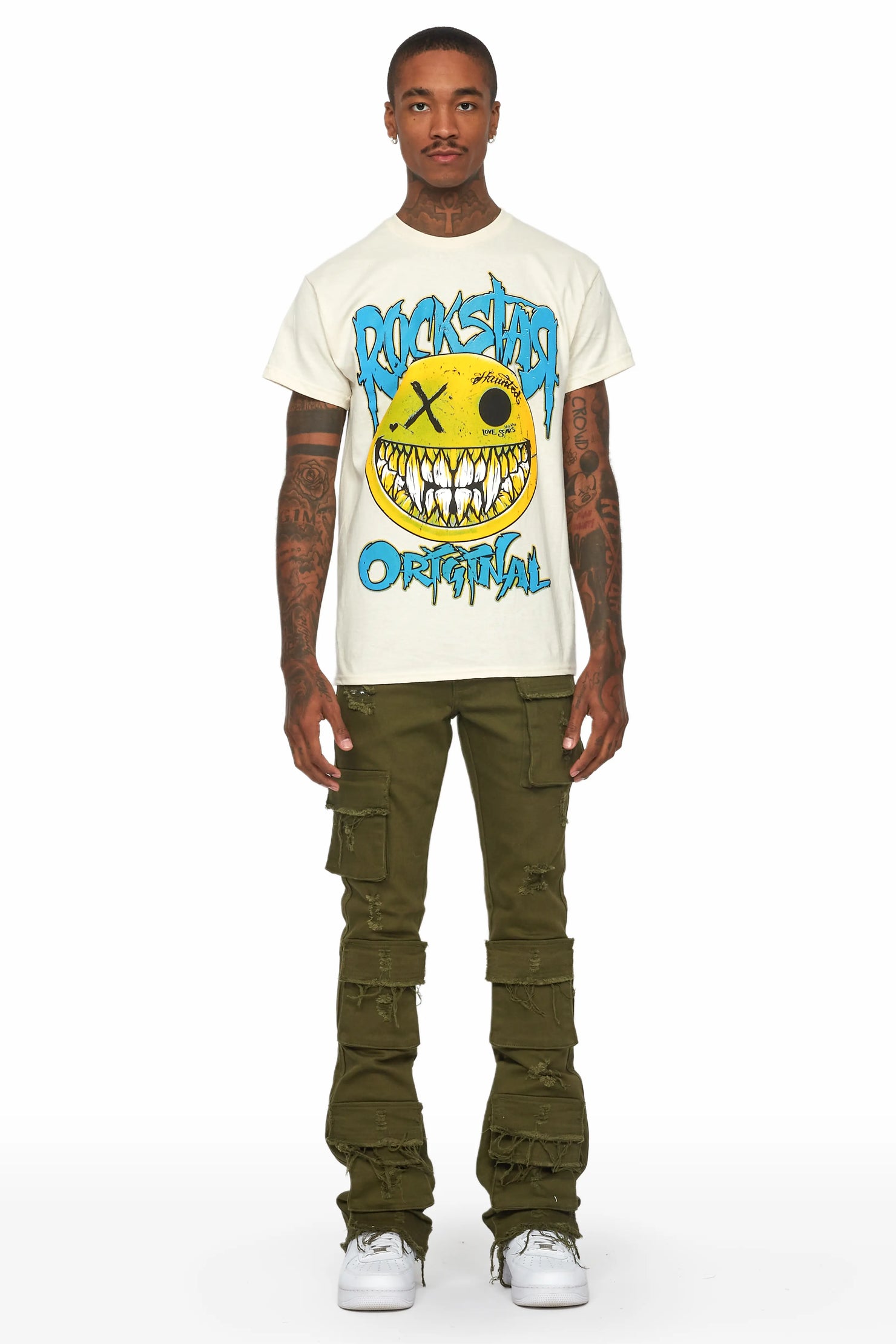 Zander Green Stacked Flare Cargo Jean