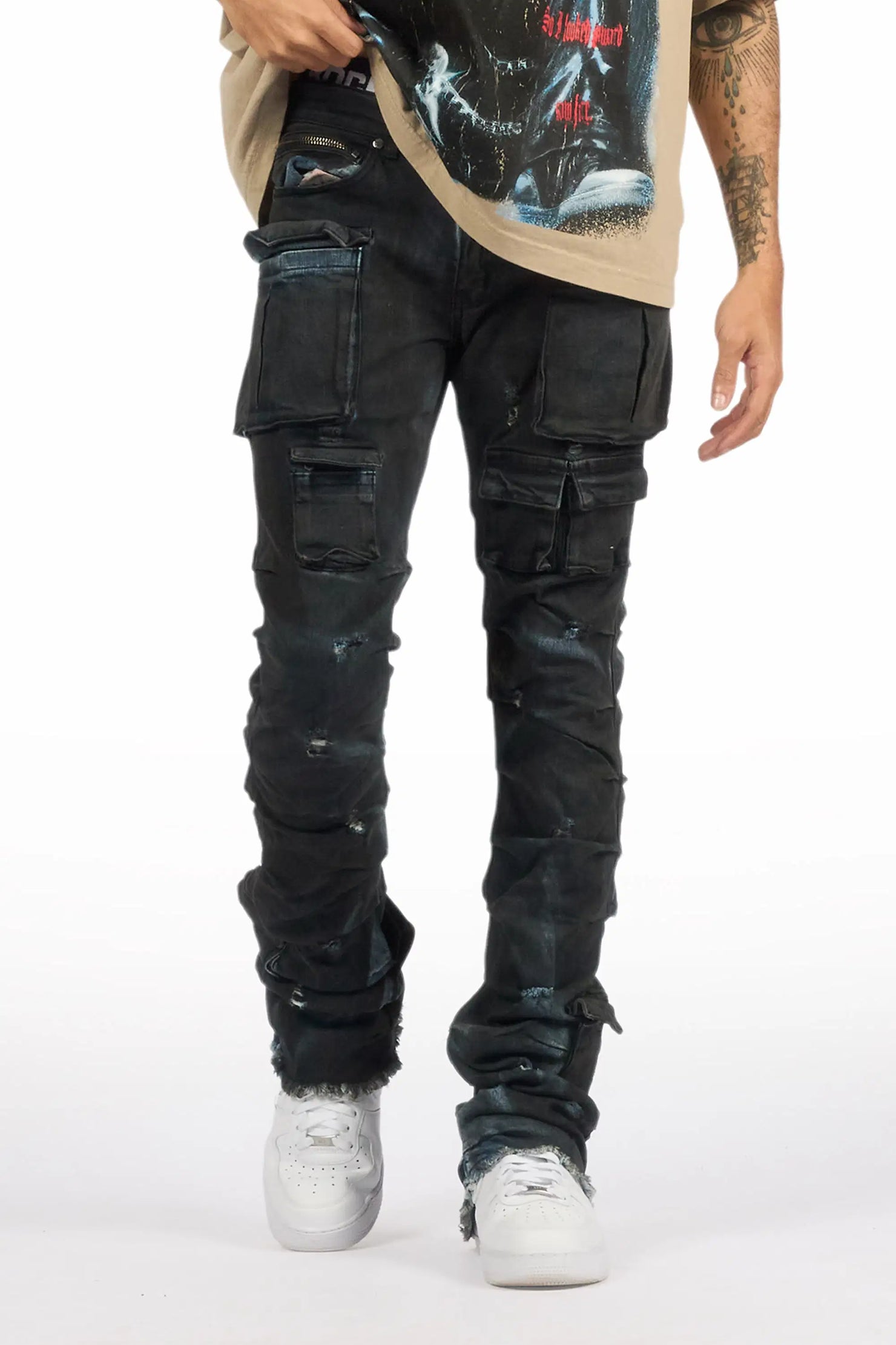 Gentry Blue Oil Wash Stacked Flare Jean