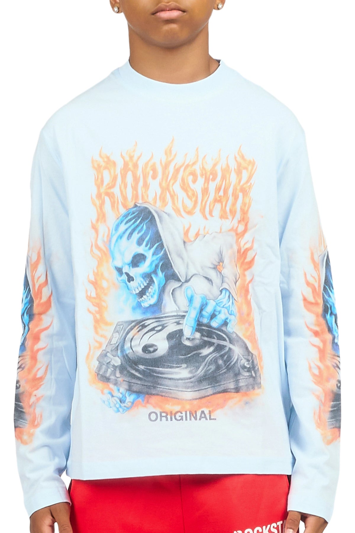 Boys Dice Light Blue Long Sleeve Graphic T-Shirt