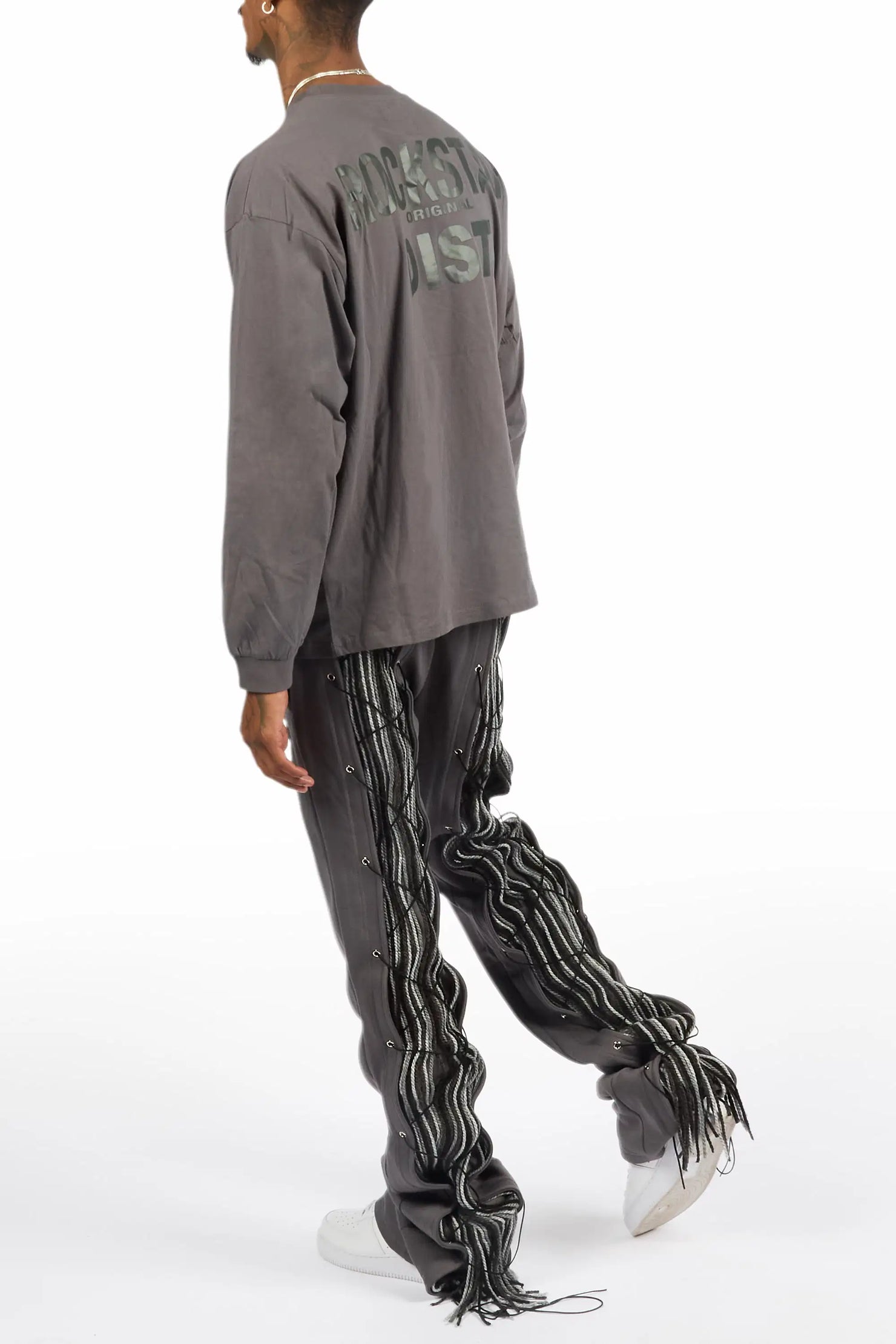Antal Charcoal Long Sleeve T-Shirt/Baggy Stacked Track Set