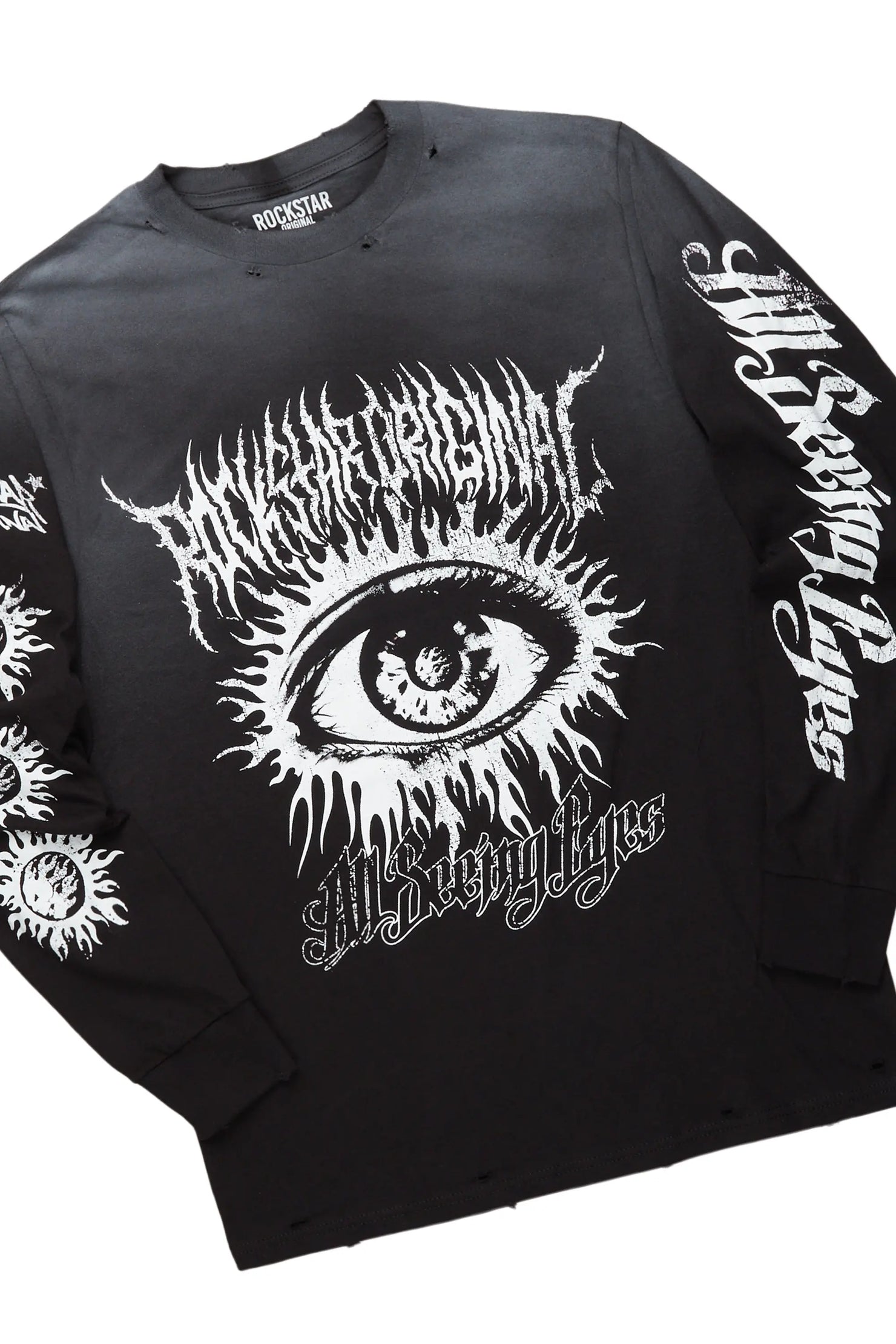 All Seeing Eyes Black Long Sleeve T-Shirt/Stacked Flare Cargo Jean Bundle