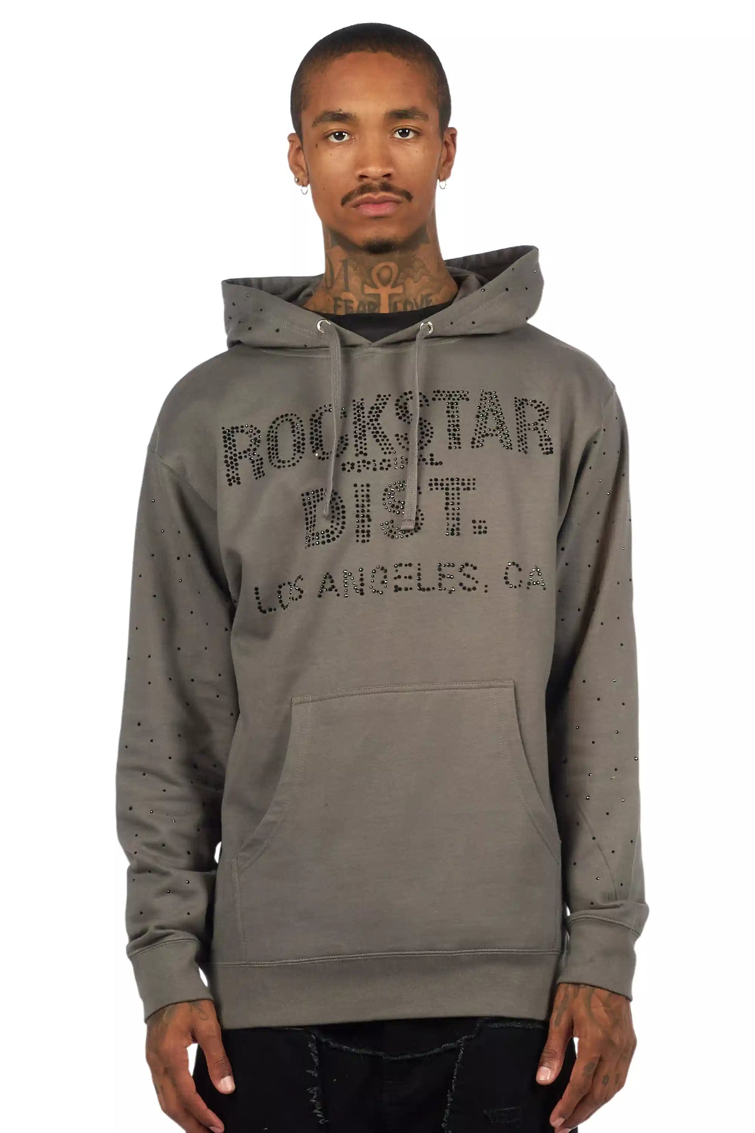Thryll Heather Grey/Black Rhinestone Graphic Hoodie