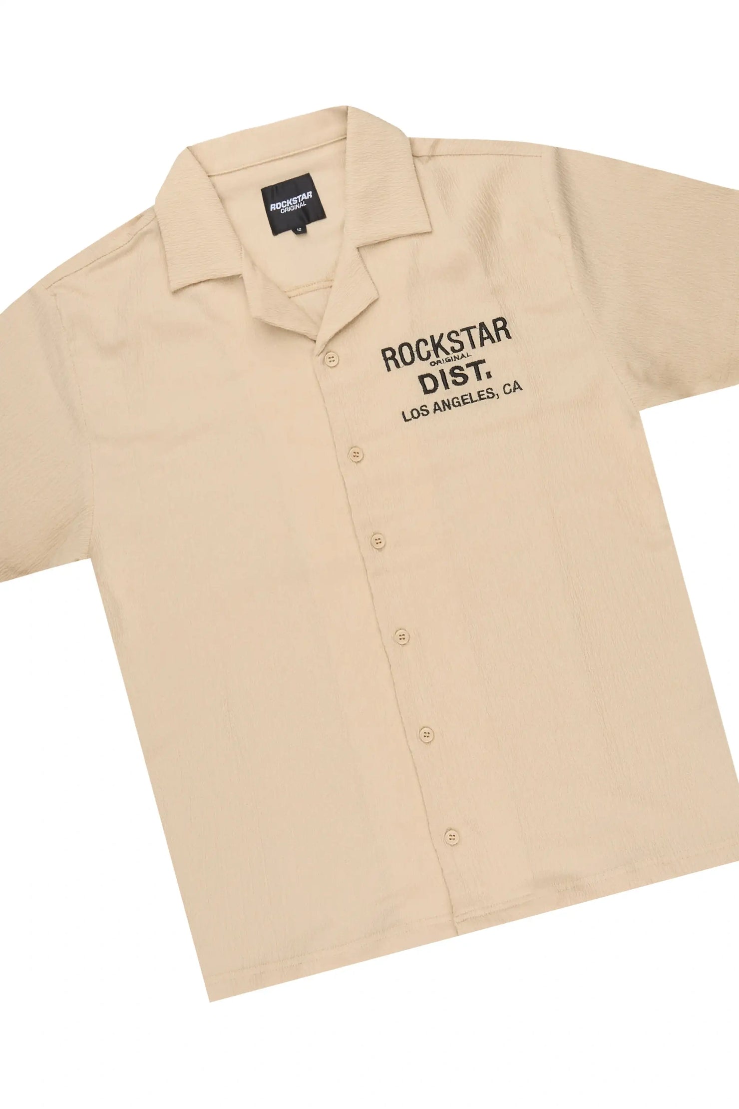 Boys Kason Beige Button Down Shirt/Short Set