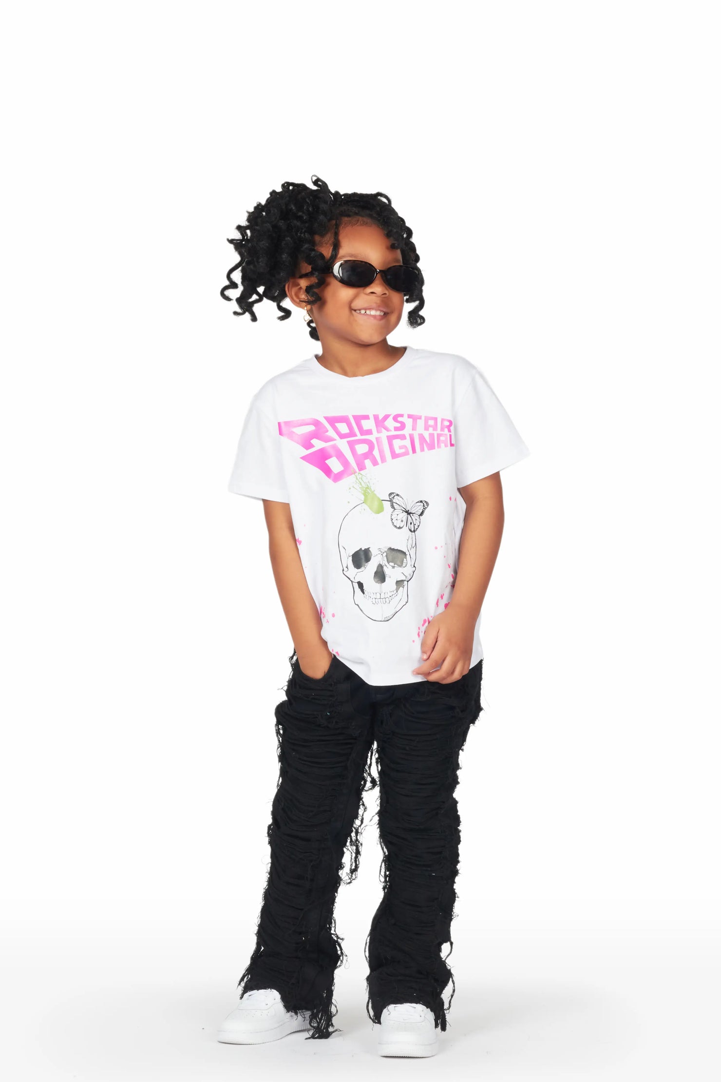 Girls Concetta Jet Black Stacked Flare Jean