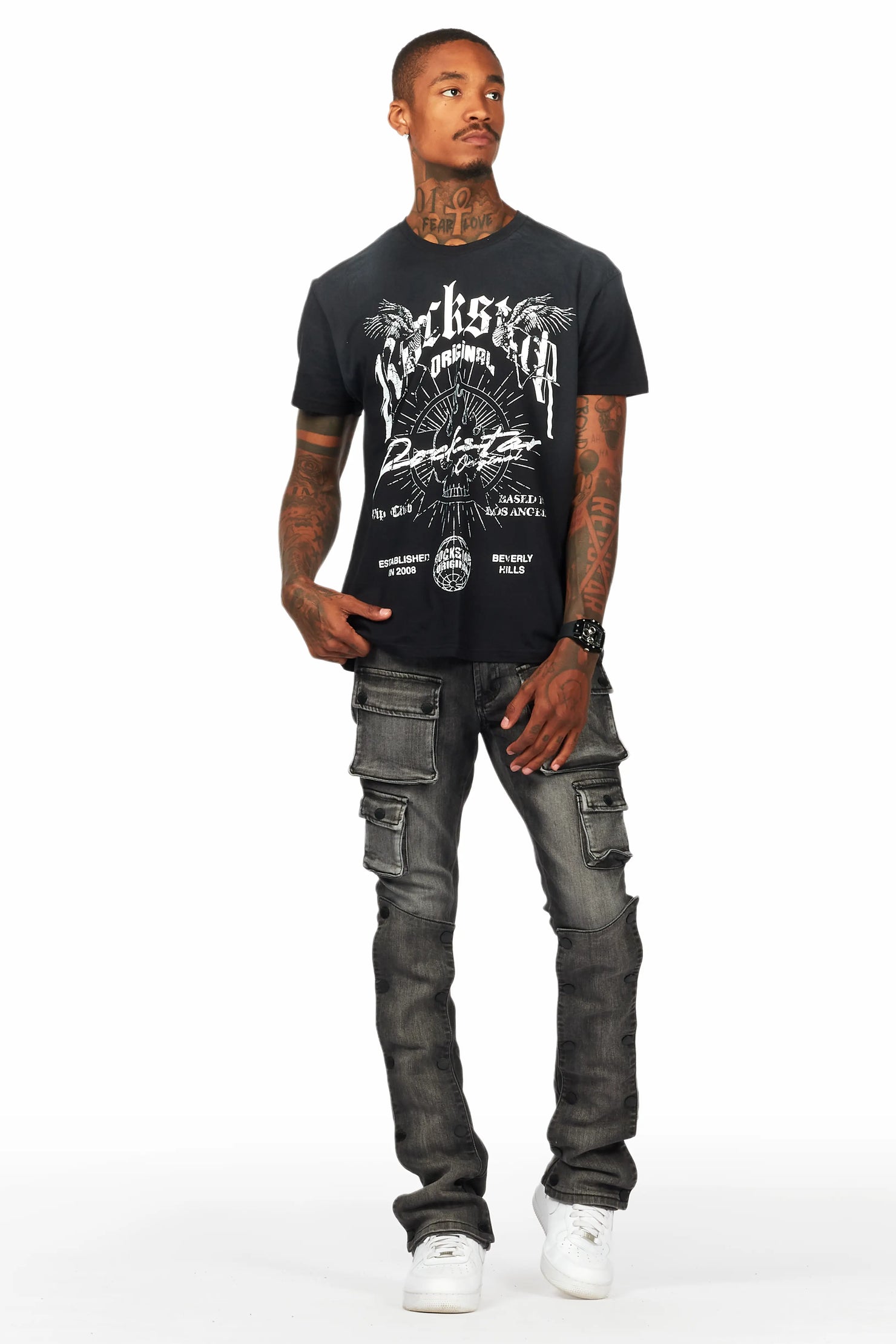 Santana Dark Grey Stacked Flare Jean