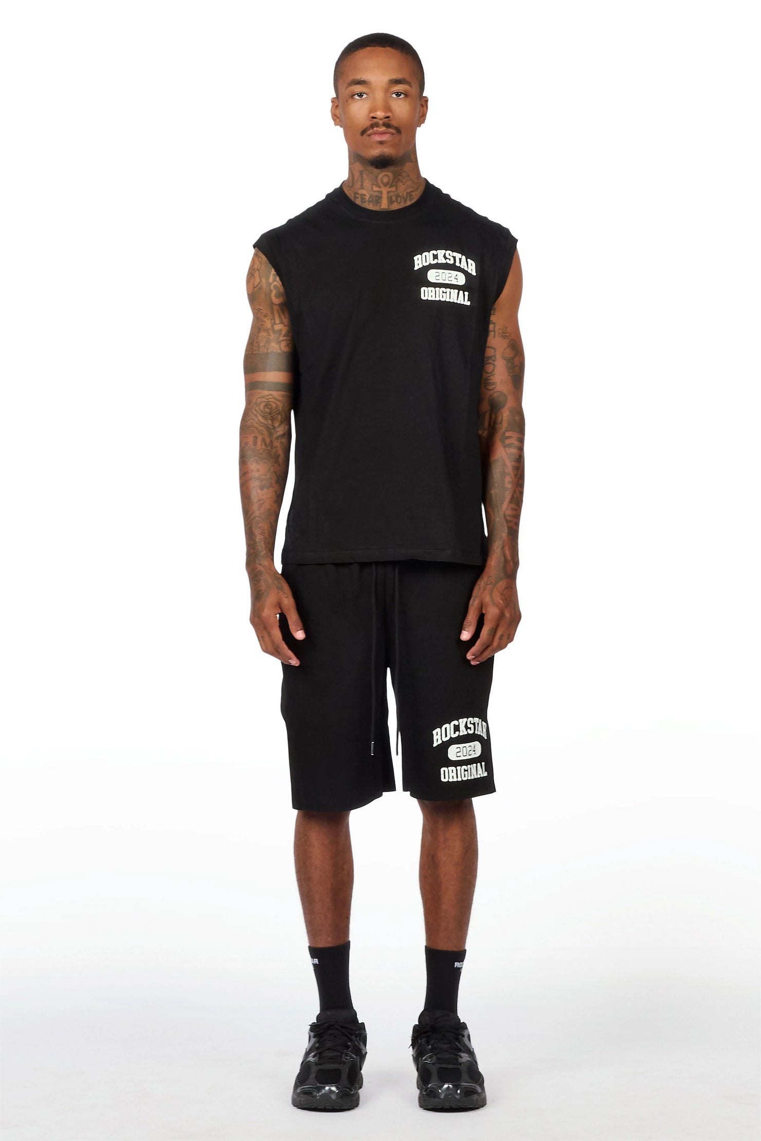 Lex Black Cut Sleeve T-Shirt/Short Set
