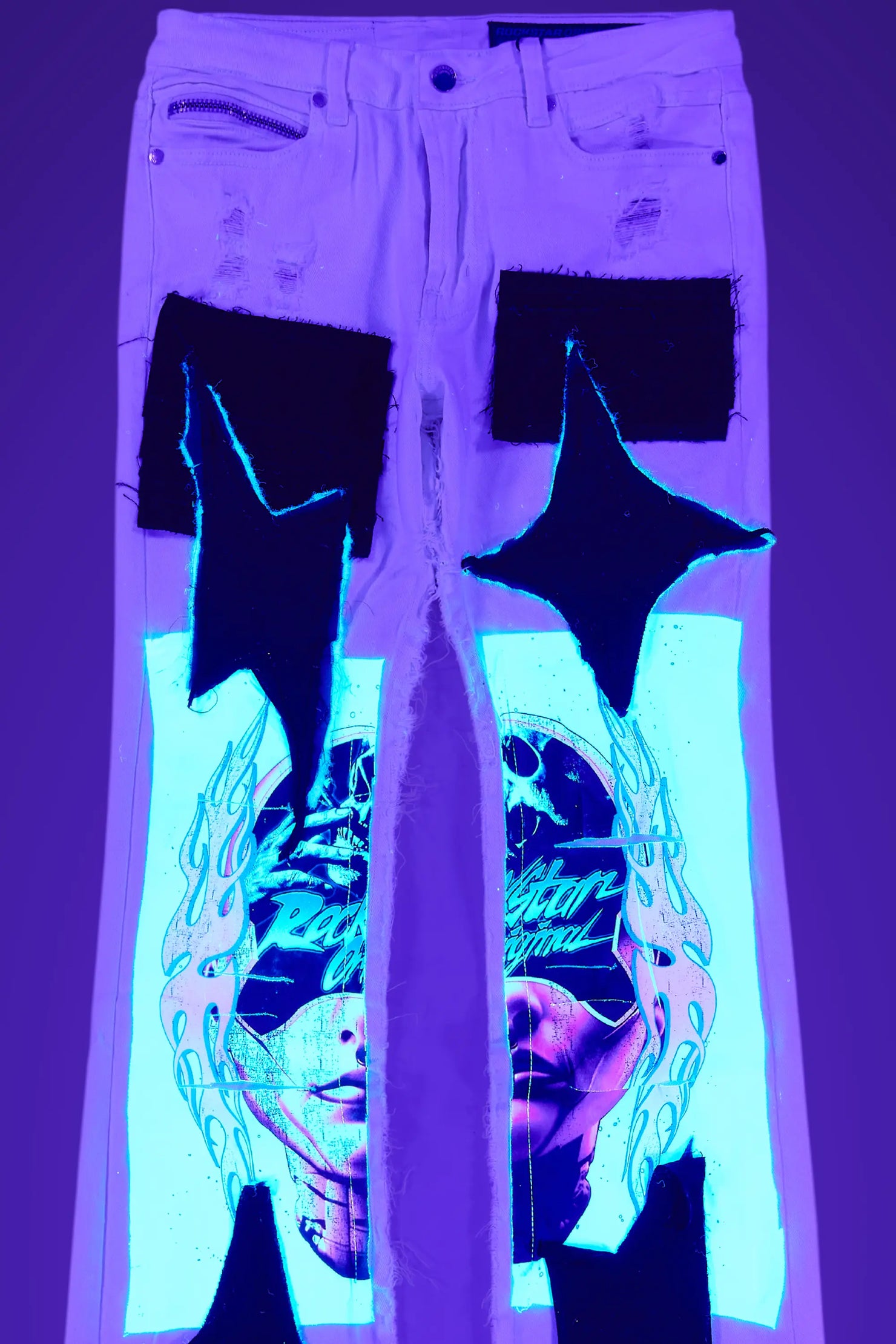 Helios Beige Patchwork Stacked Flare Jean