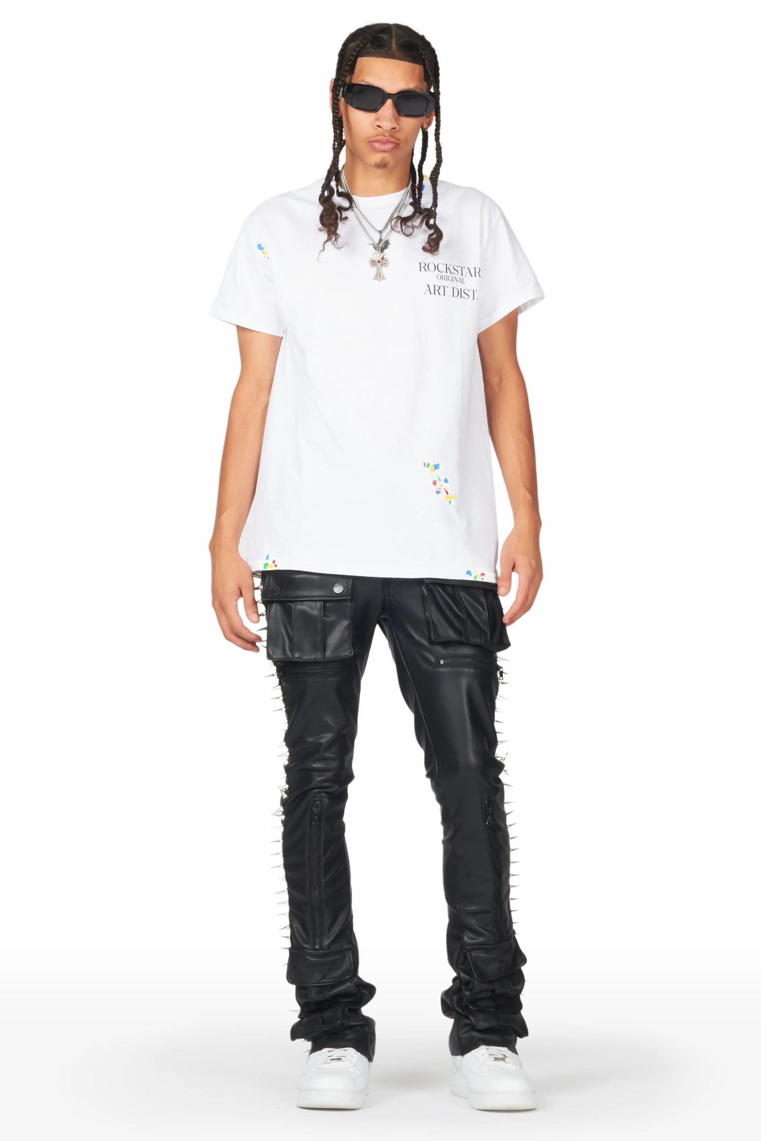 Leopold Black PU Stacked Flare Jean