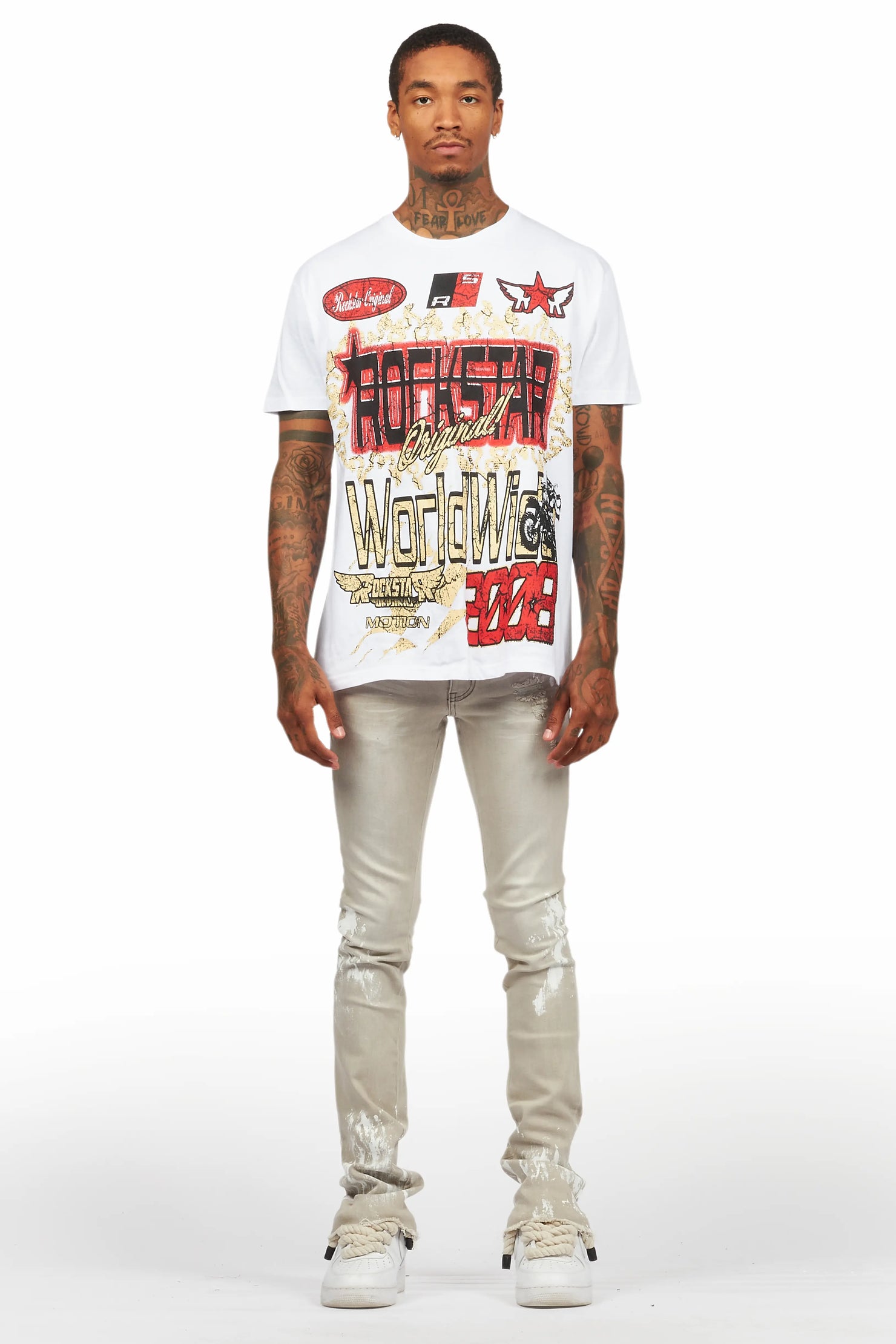 Kodak Grey/White Painter Stacked Flare Jean