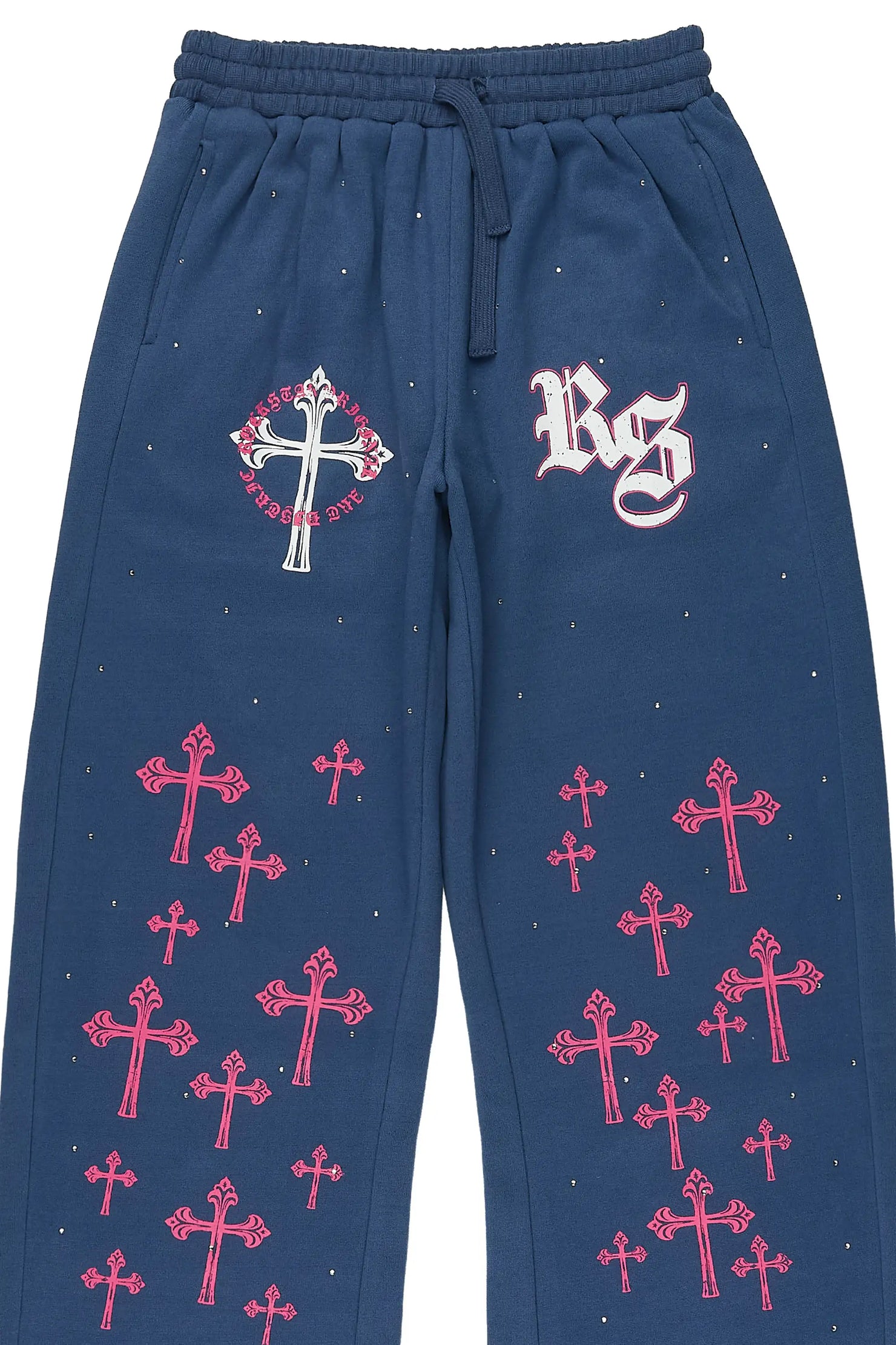 Girls Tonnea Navy Rhinestone Super Baggy Track Pant
