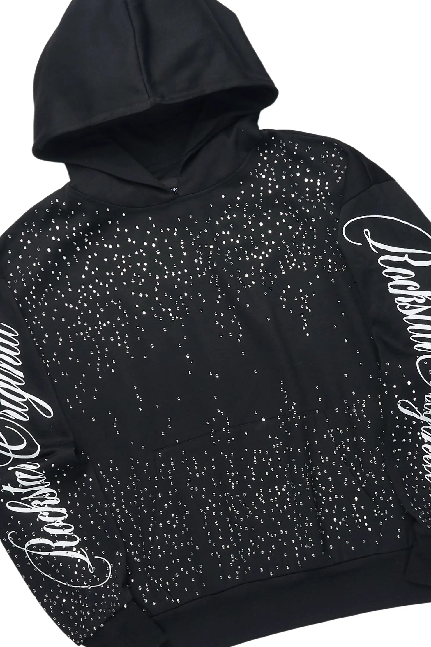 Strayce Black/White Rhinestone Hoodie Relaxed Track Set