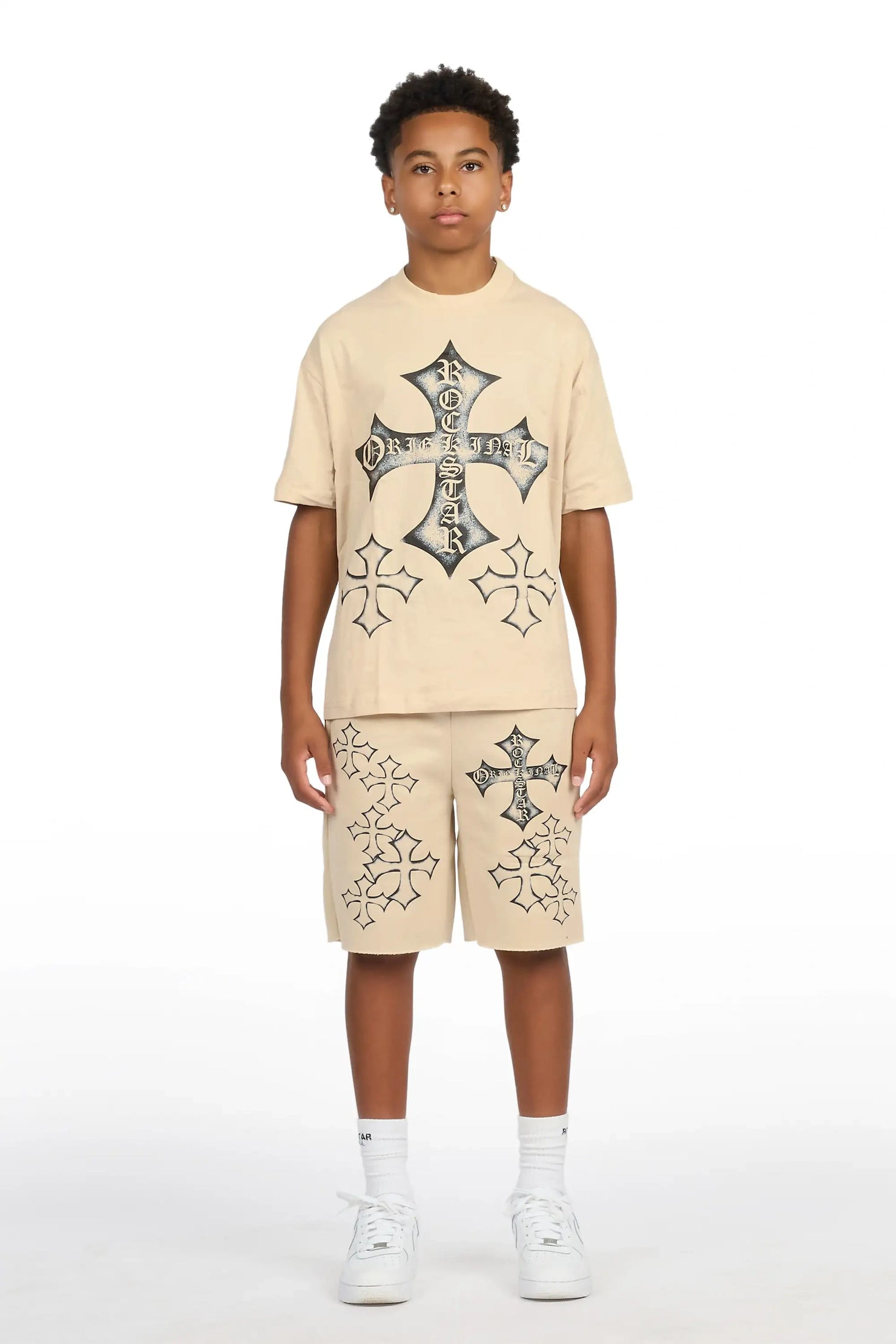 Boys Marizon Beige Oversized T-Shirt/Short Set