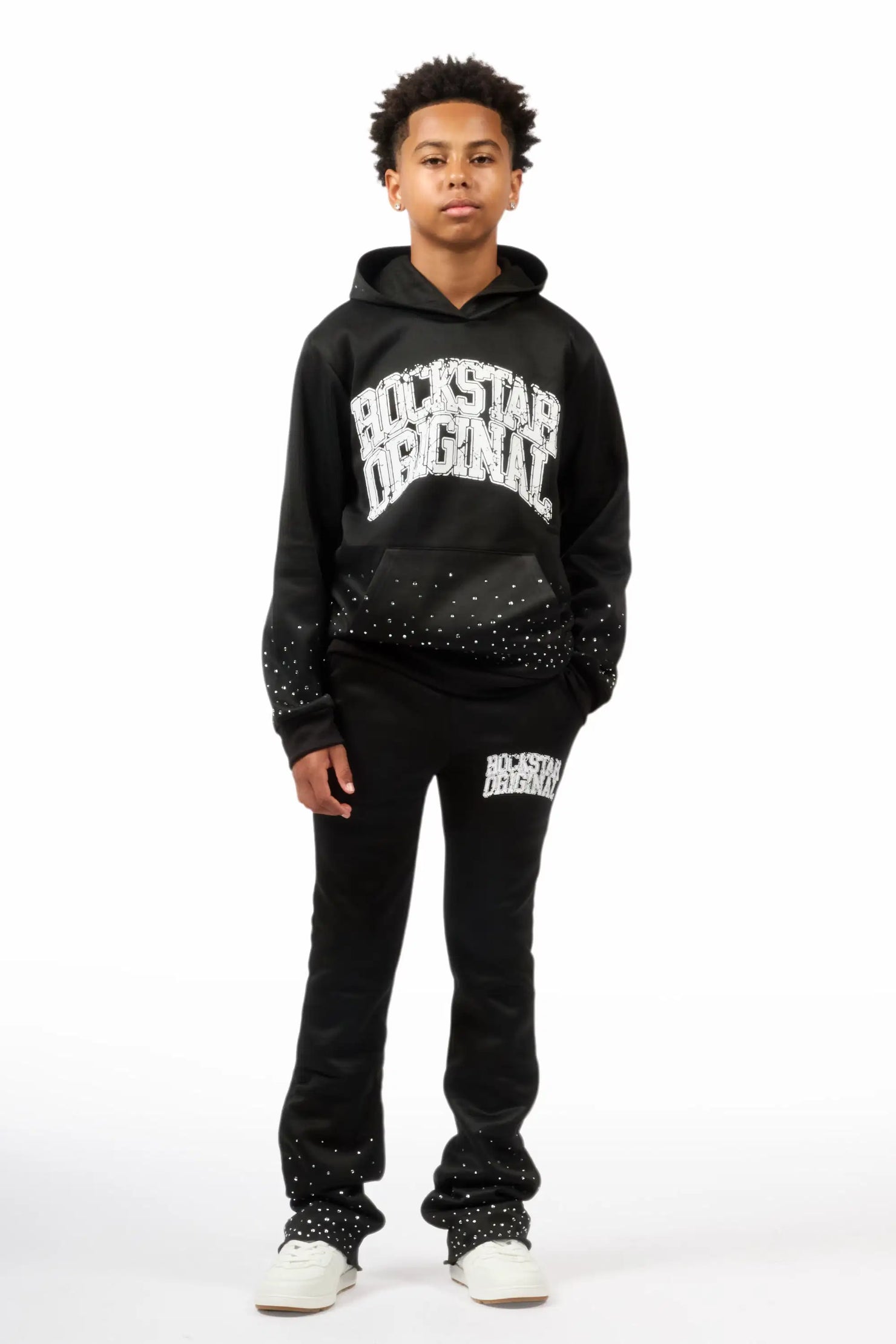 Boys Dontrello 2.0 Black Rhinestone Stacked Track Set